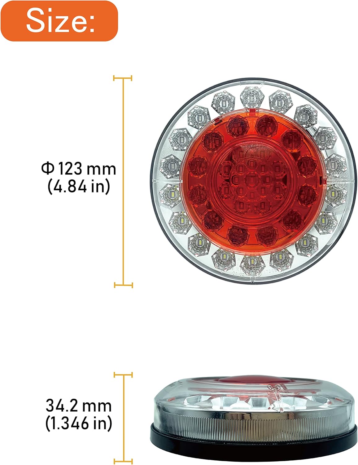 WELNENT E-Mark ADR CCC – Luz trasera LED redonda de 4.84 pulgadas, 10 V – 30 V, lámpara de freno superbrillante, luz de marcha de giro para