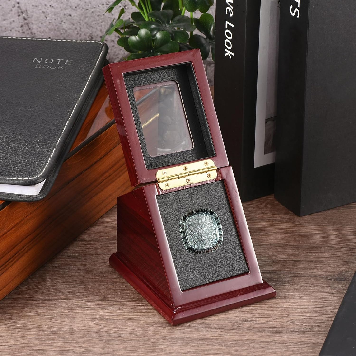 PATIKIL Estuche de exhibición de anillo de campeonato, caja de almacenamiento de cristal para coleccionar anillo de béisbol, anillo de softbol,