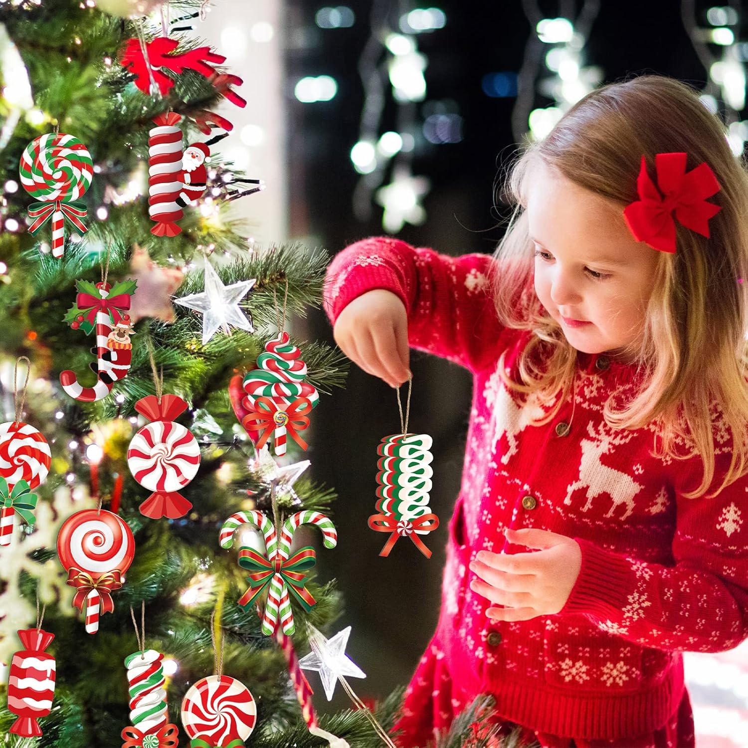 36 adornos de piruleta de Navidad de 5.91 pulgadas, adornos de madera para árbol de Navidad, bastón de caramelo, colgantes colgantes de madera de