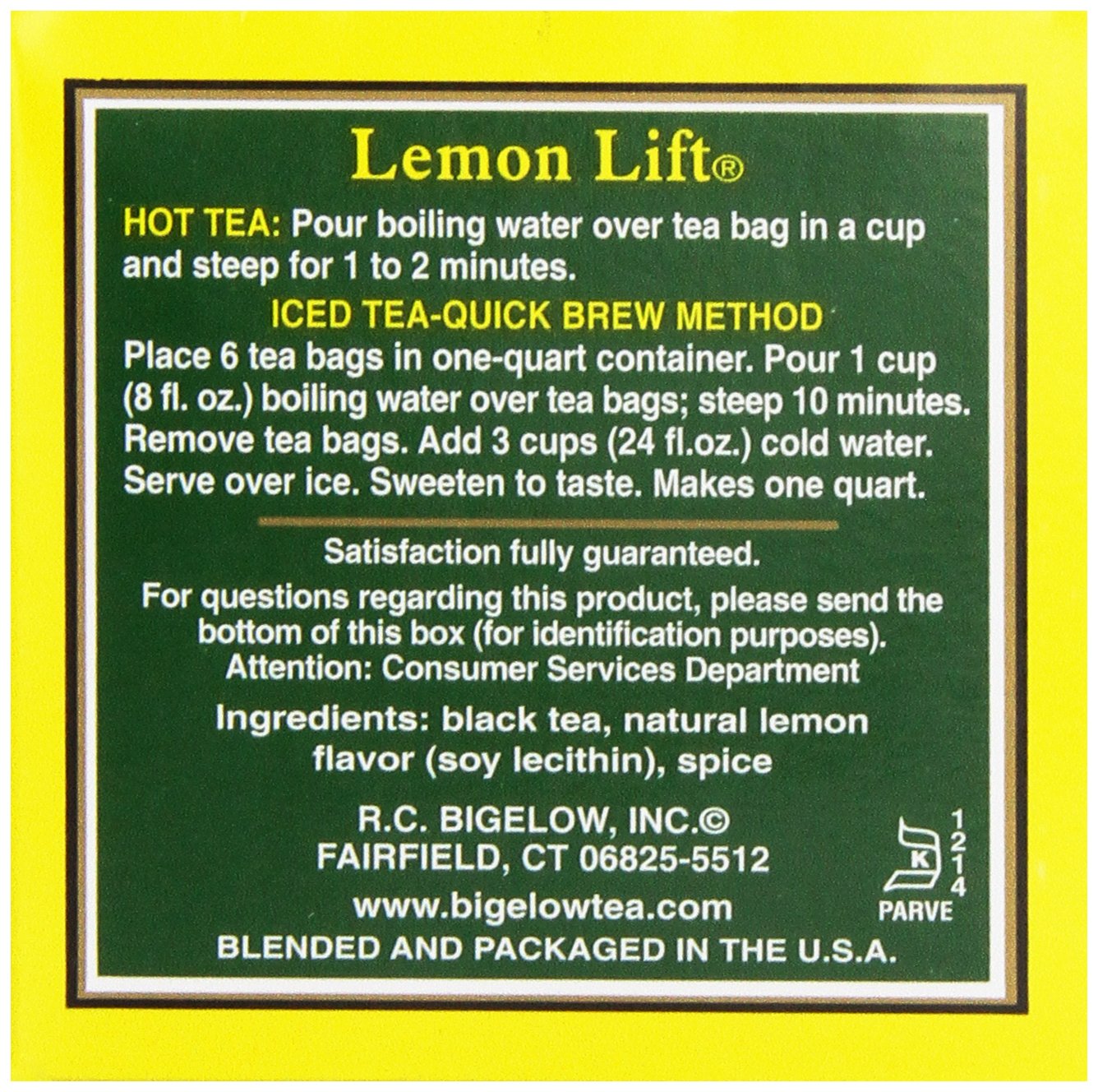 Bigelow, Black Tea, Lemon Lift, 20 bolsas de té, 1.37 oz (38 g) (paquete de 2)