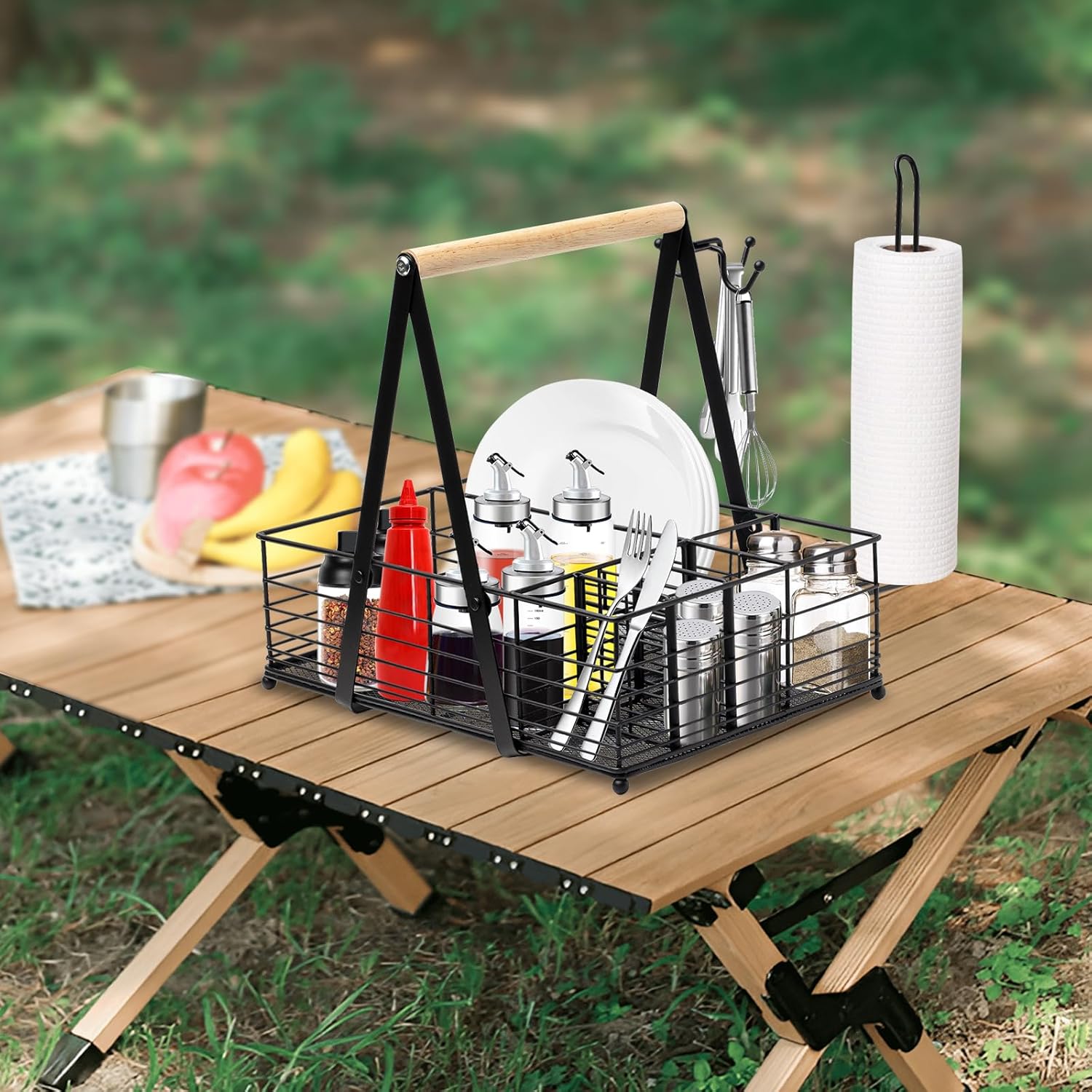 Organizador de parrilla con soporte para toallas de papel, organizador de barbacoa para acampar al aire libre, picnic, organizador de utensilios