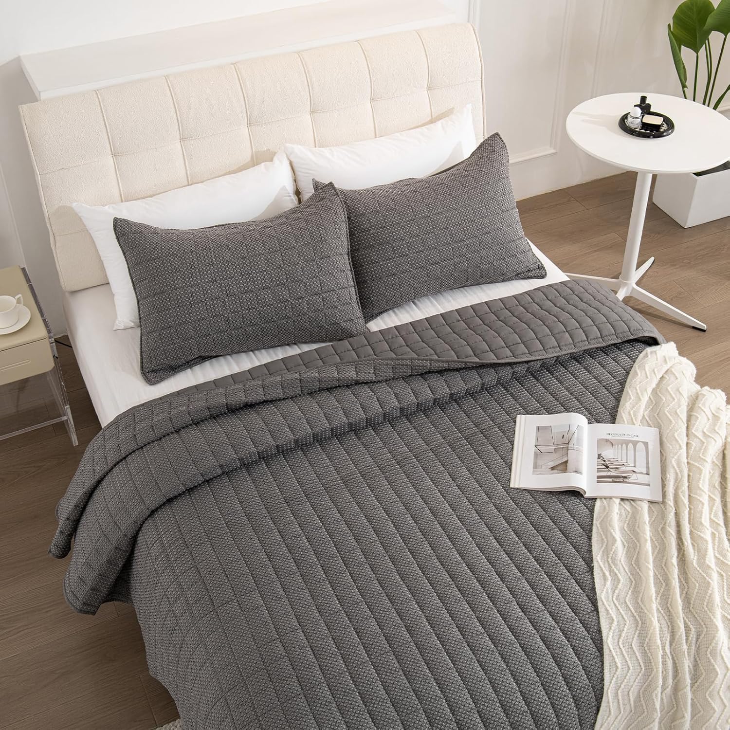 Juego de ropa de cama de tamaño King blanco con fundas de almohada, colcha ligera y suave, manta acolchada fina, para todas las estaciones, verano,