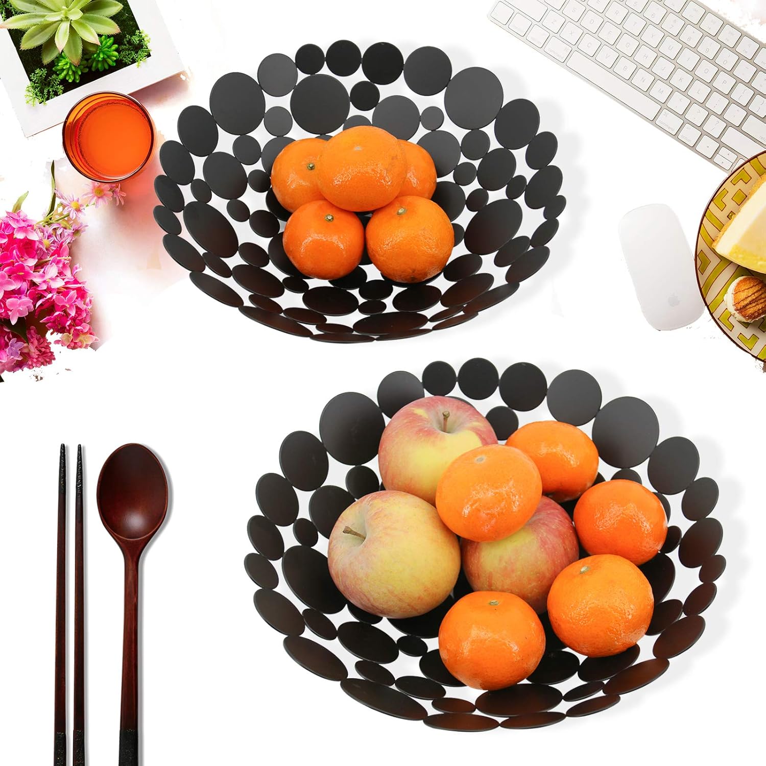 Frutero de metal decorativo para frutero, 11.6 pulgadas, cuenco redondo grande para colocar en la encimera, soporte para frutas para decoración del