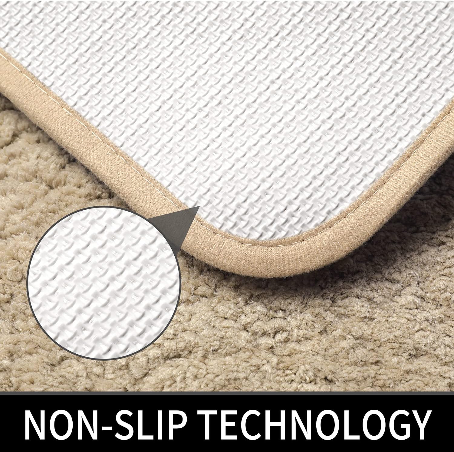Alfombras de baño para inodoro contorneadas en forma de U, antideslizantes y absorbentes, ultra suaves, gruesas, lavables a máquina (beige, 20 x 24