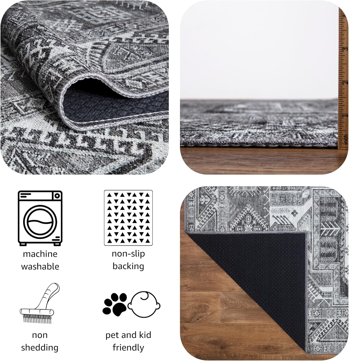 Keen Home Design Alfombras lavables a máquina con parte trasera antideslizante, ideal para pasillo, sala de estar, dormitorio, cocina y lavandería,