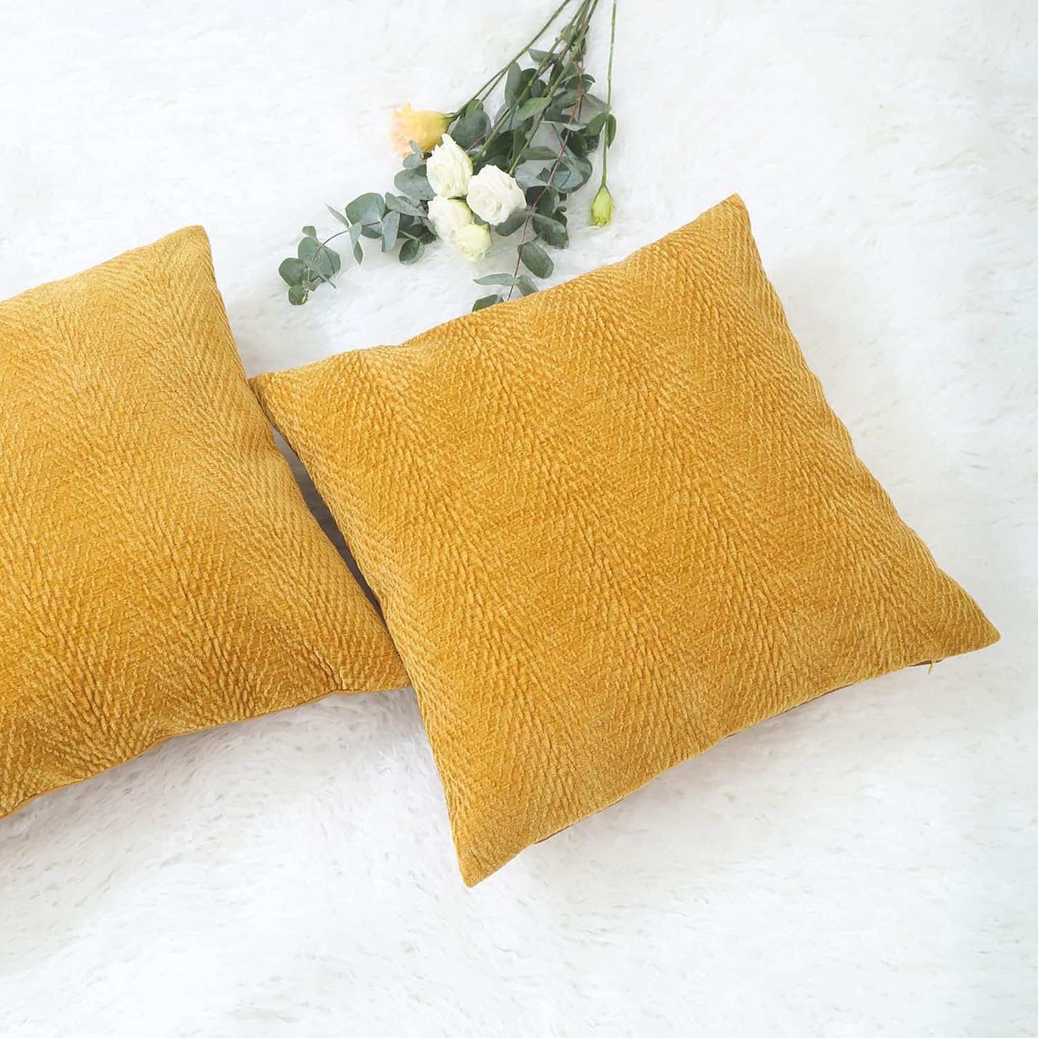 Paquete de 2 fundas de almohada para sofá, hogar, acogedora funda de almohada de felpilla texturizada, funda de cojín decorativa para sofá, 18 x 18