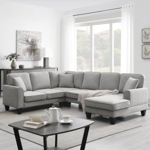 Sofá modular modular en forma de U de 7 asientos para sala de estar, apartamento, oficina con 3 almohadas, 108 pulgadas, gris claro Sofá modular modular en forma de U de 7 asientos para sala de estar, apartamento, oficina con 3 almohadas, 108 pulgadas, gris claro