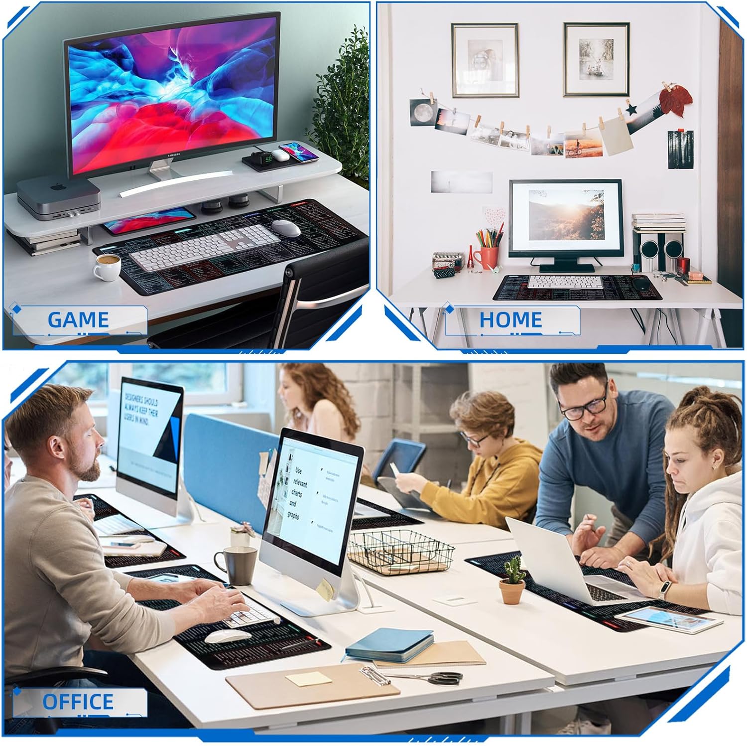 Almohadilla de teclado antideslizante súper grande de tecla rápida, con patrón de atajos de software de oficina, teclado antideslizante súper