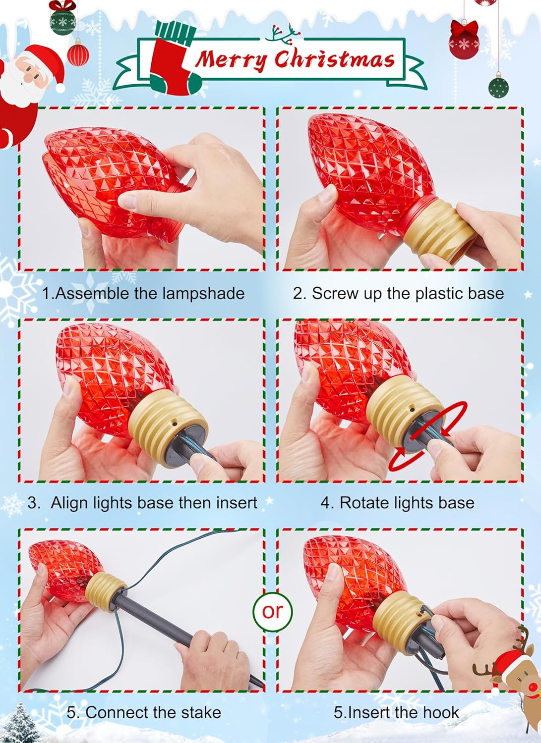 Strawberry Jumbo C9 – Luces de camino de Navidad para exteriores, 8.5 pies, 5 luces LED Jumbo C9, bombilla multicolor gigante, luces de Navidad para