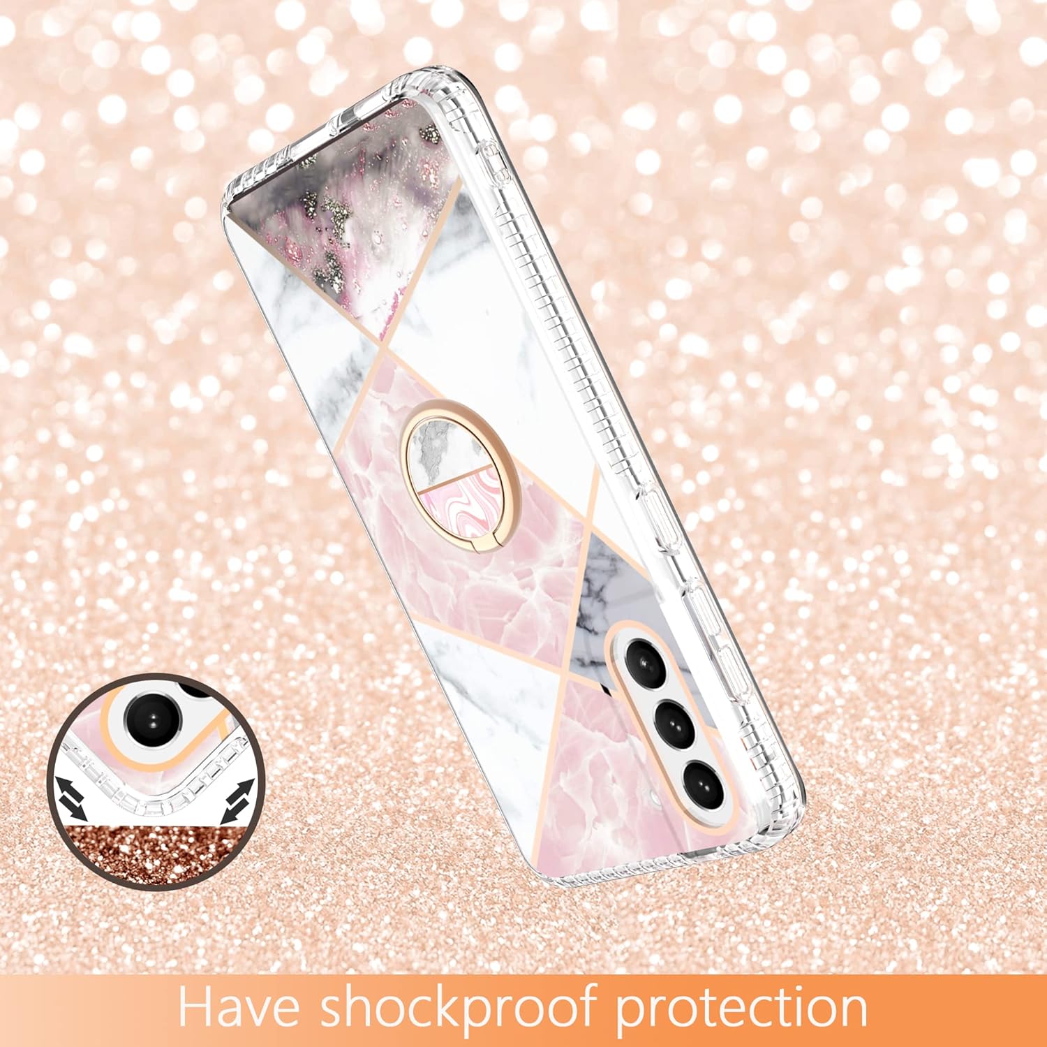 Asuwish Funda de teléfono para Samsung Galaxy S21 FE 5G con protector de pantalla y soporte de anillo de mármol, a prueba de golpes, silicona TPU,
