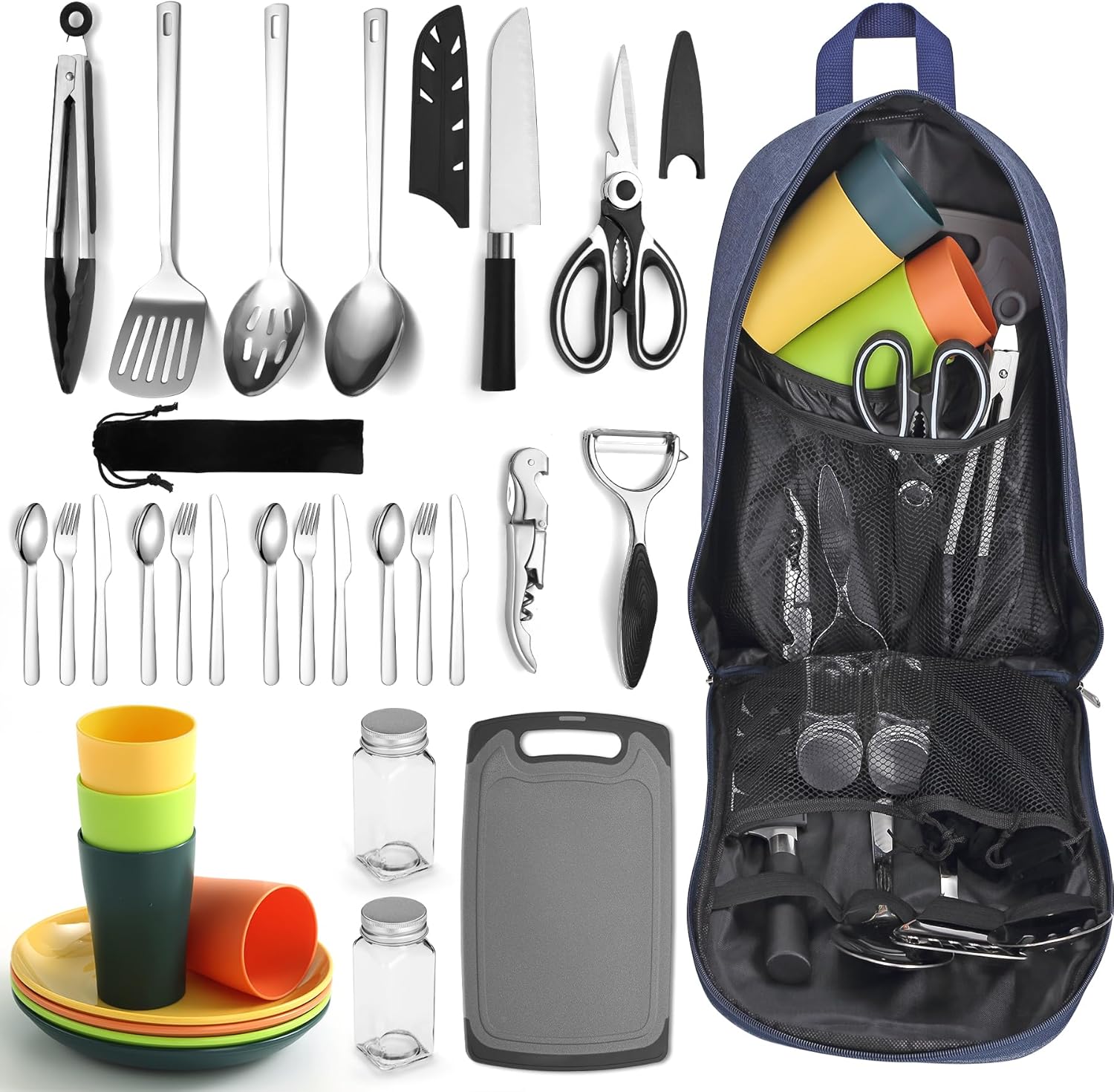 Berglander Artículos esenciales para acampar, juego de utensilios de cocina para campamento, accesorios de campamento, vienen con juegos de