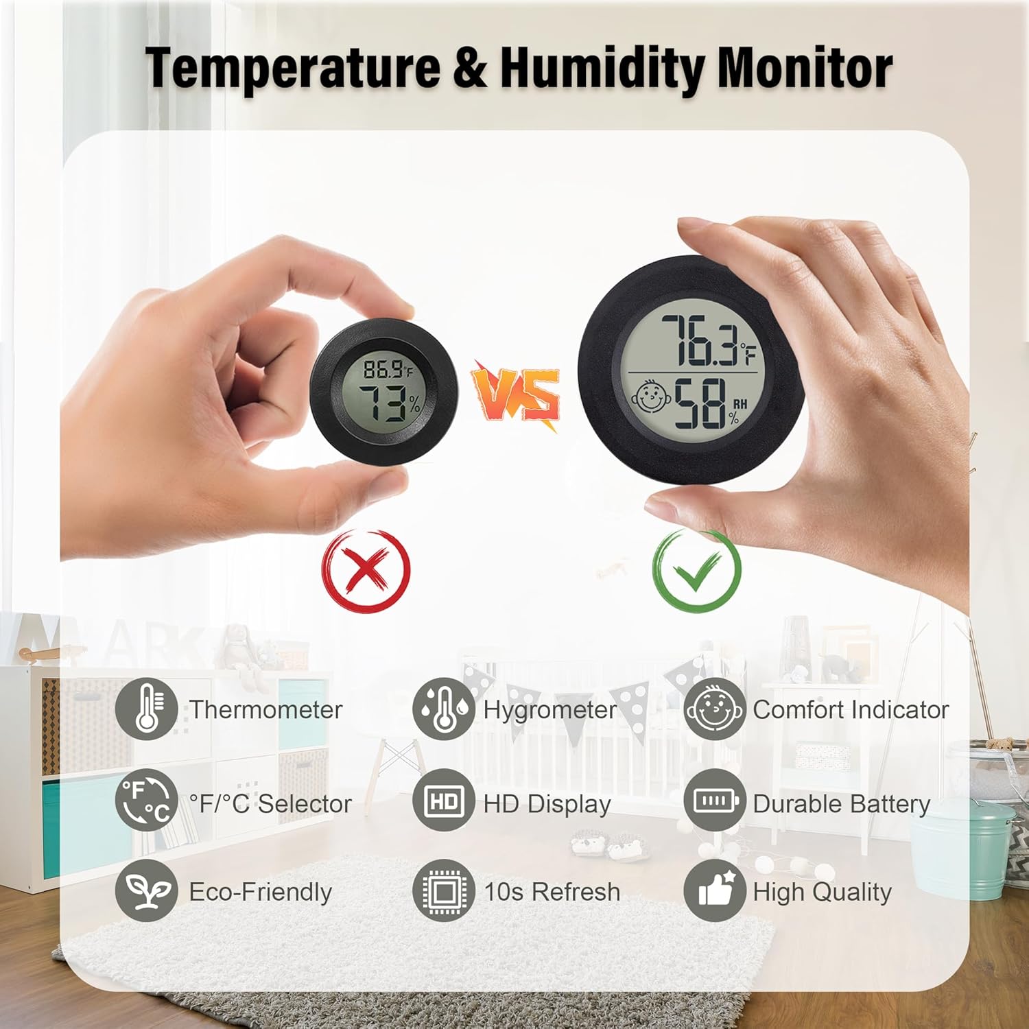 Mini higrómetro digital pequeño, medidor higrómetro con botones CF y encendidoapagado, monitor de medidor de humedad interior con sensor de medidor
