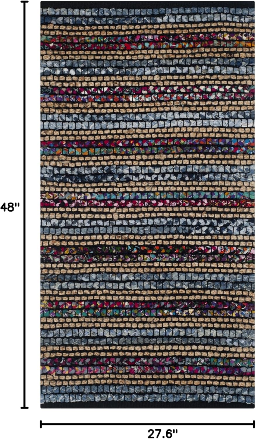 SAFAVIEH Cape Cod Collection CAP361A – Alfombra decorativa de algodón y yute trenzada, hecha a mano, de 2 pies 3 pulgadas x 4 pies, color azulmulti