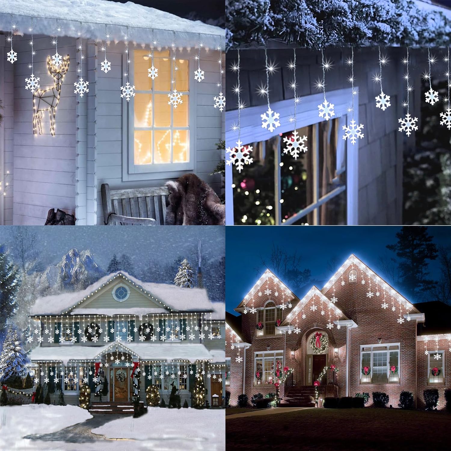 Luces de copo de nieve de Navidad para exteriores, 17.22 pies, 264 luces LED de carámbano de copo de nieve con 22 gotas, 8 modos conectables, luz de