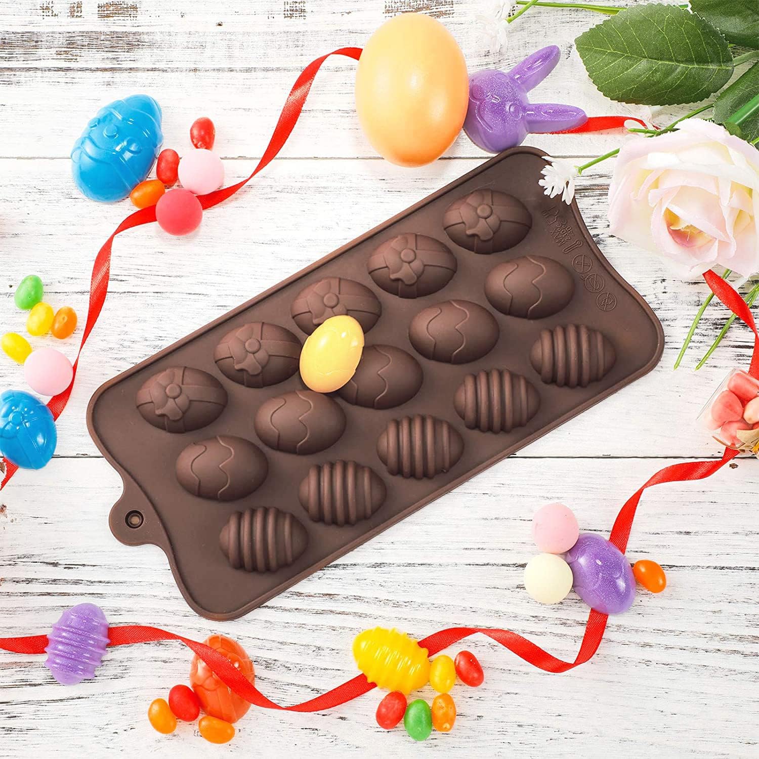 Paquete de 2 moldes de chocolate para huevos de Pascua, molde de silicona para hornear, hacer pequeños suministros de decoración de pasteles de
