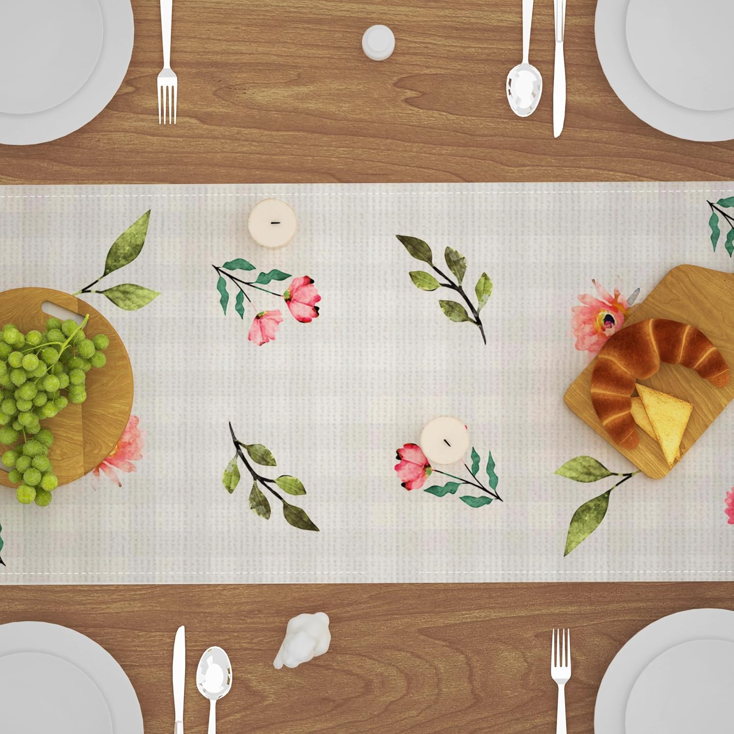 Camino de mesa de Pascua para cocina, comedor, orejas de conejo a cuadros, flores, decoración de mesa de Pascua, camino de mesa de primavera de