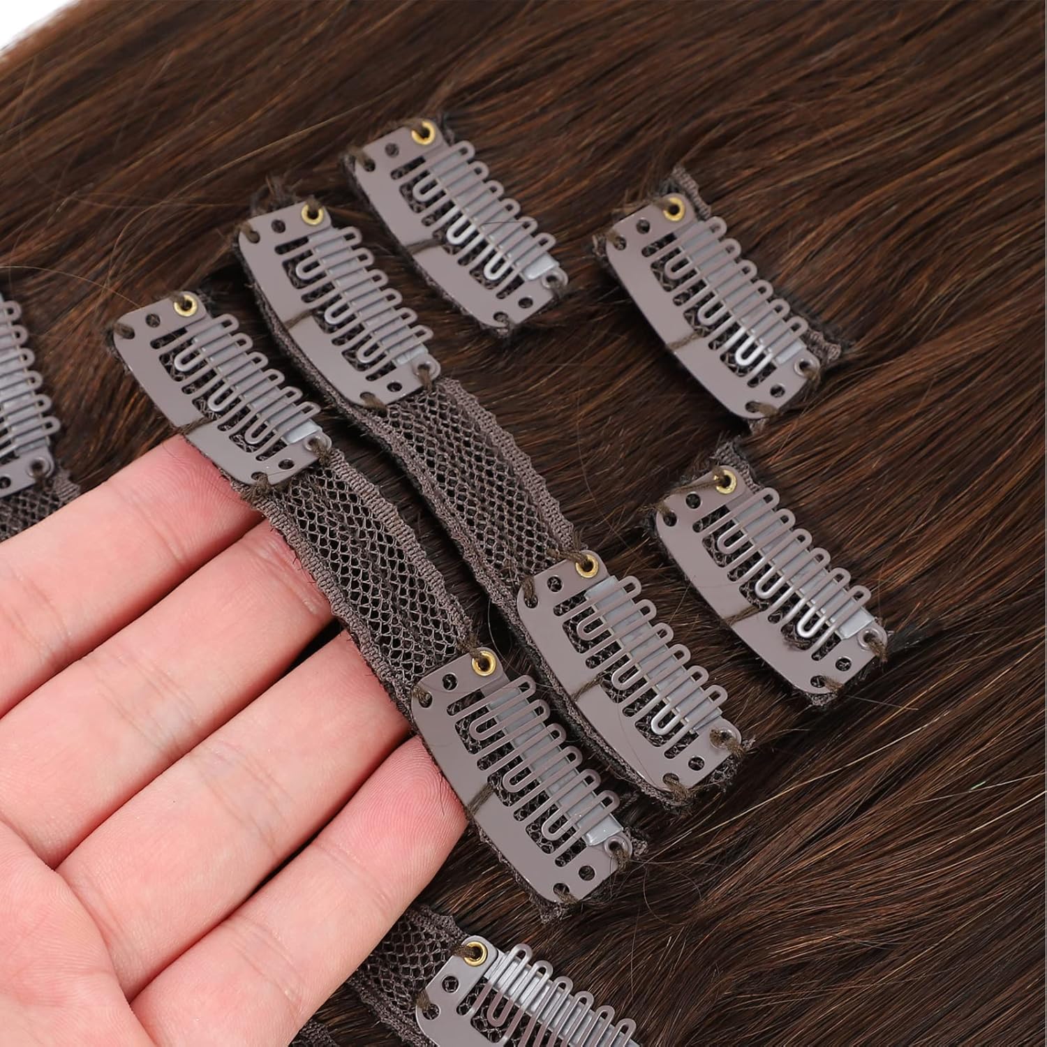 QueenYoung Extensiones de cabello humano real con broches, 9 unidades, 4.33 oz, extensiones de cabello humano liso natural y suave, extensiones de
