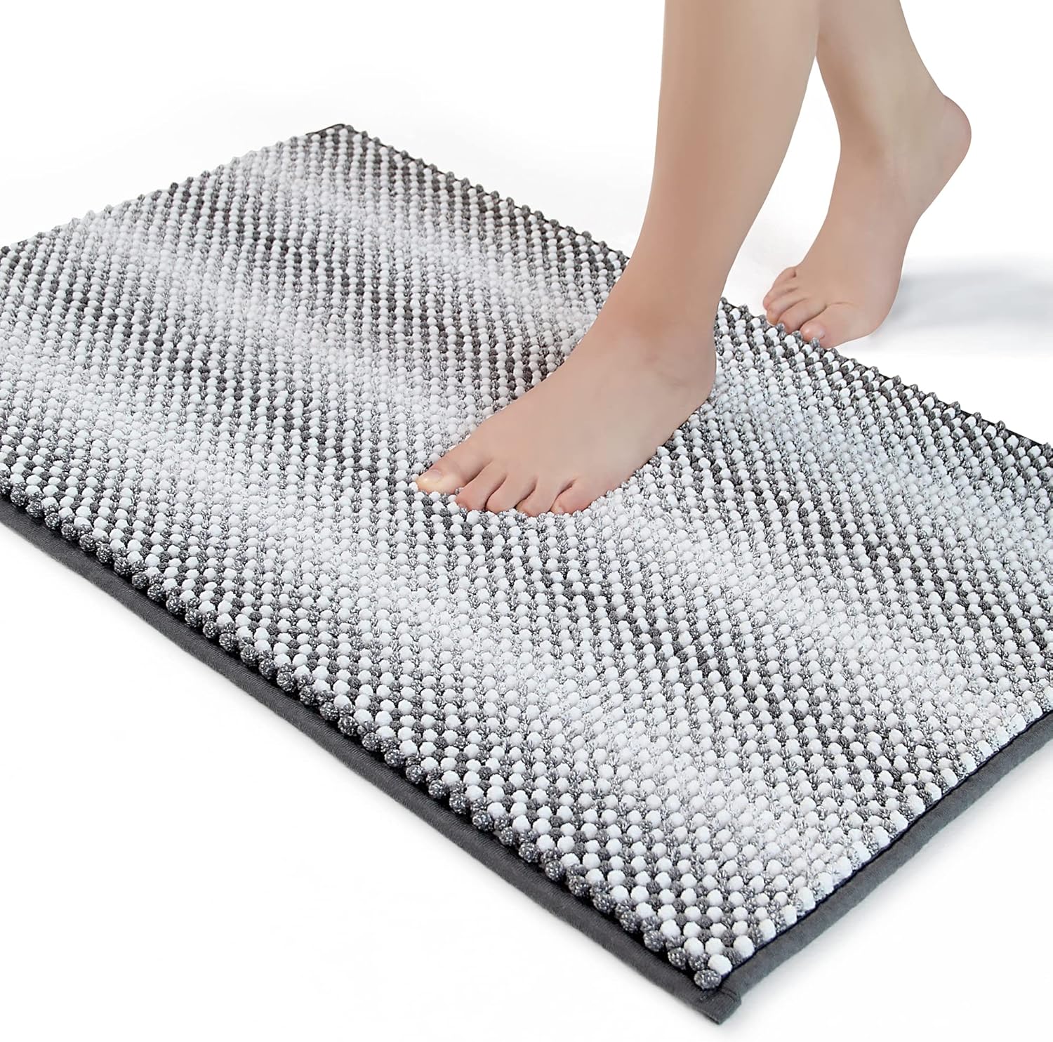 BEDELITE Alfombra de baño de felpilla antideslizante, súper gruesa y absorbente para el suelo del baño, alfombra de baño suave, lanuda gris, lavable