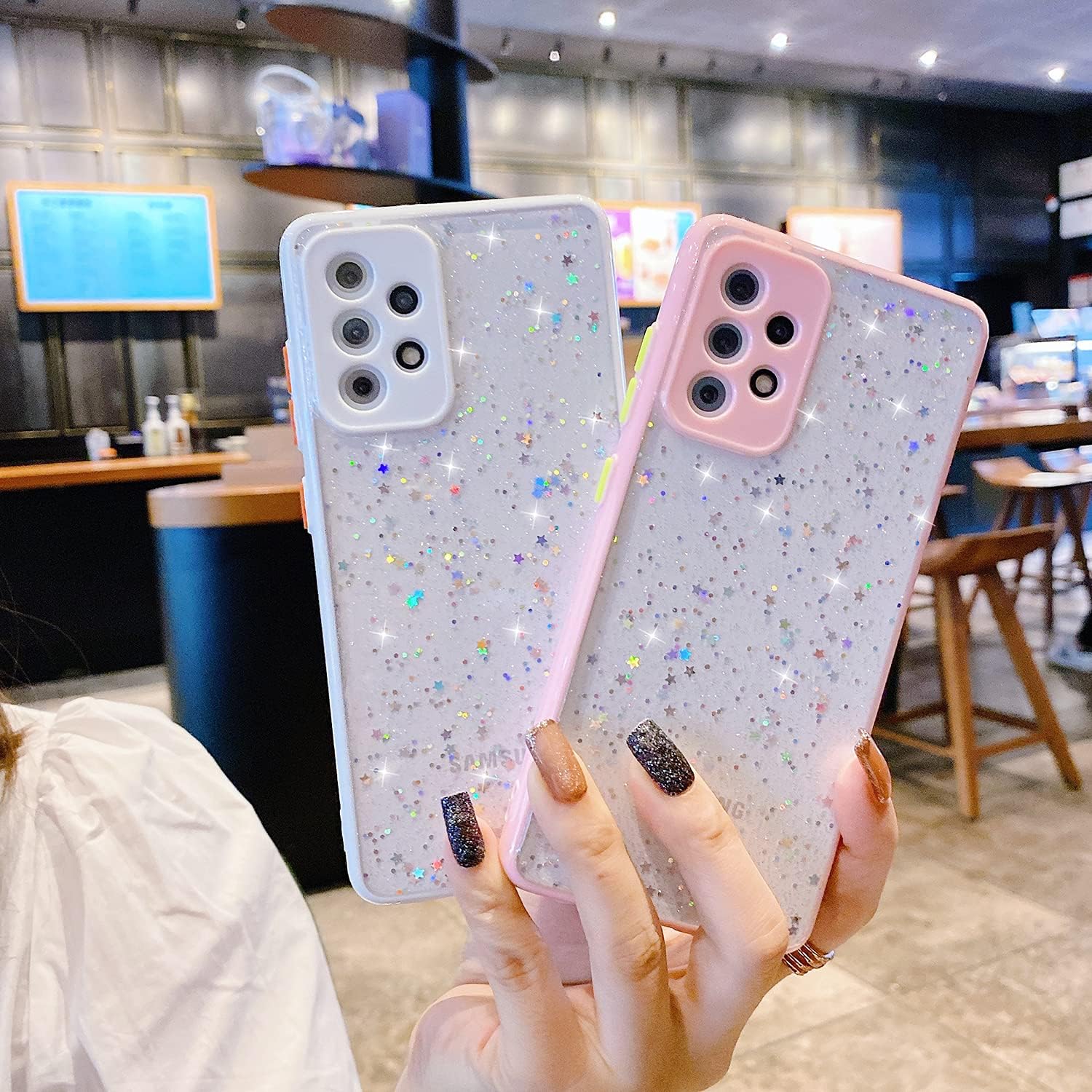 Funda compatible con Samsung Galaxy S22 para mujeres y niñas, suave y delgada, protectora completa, bonita funda transparente brillante con estrella