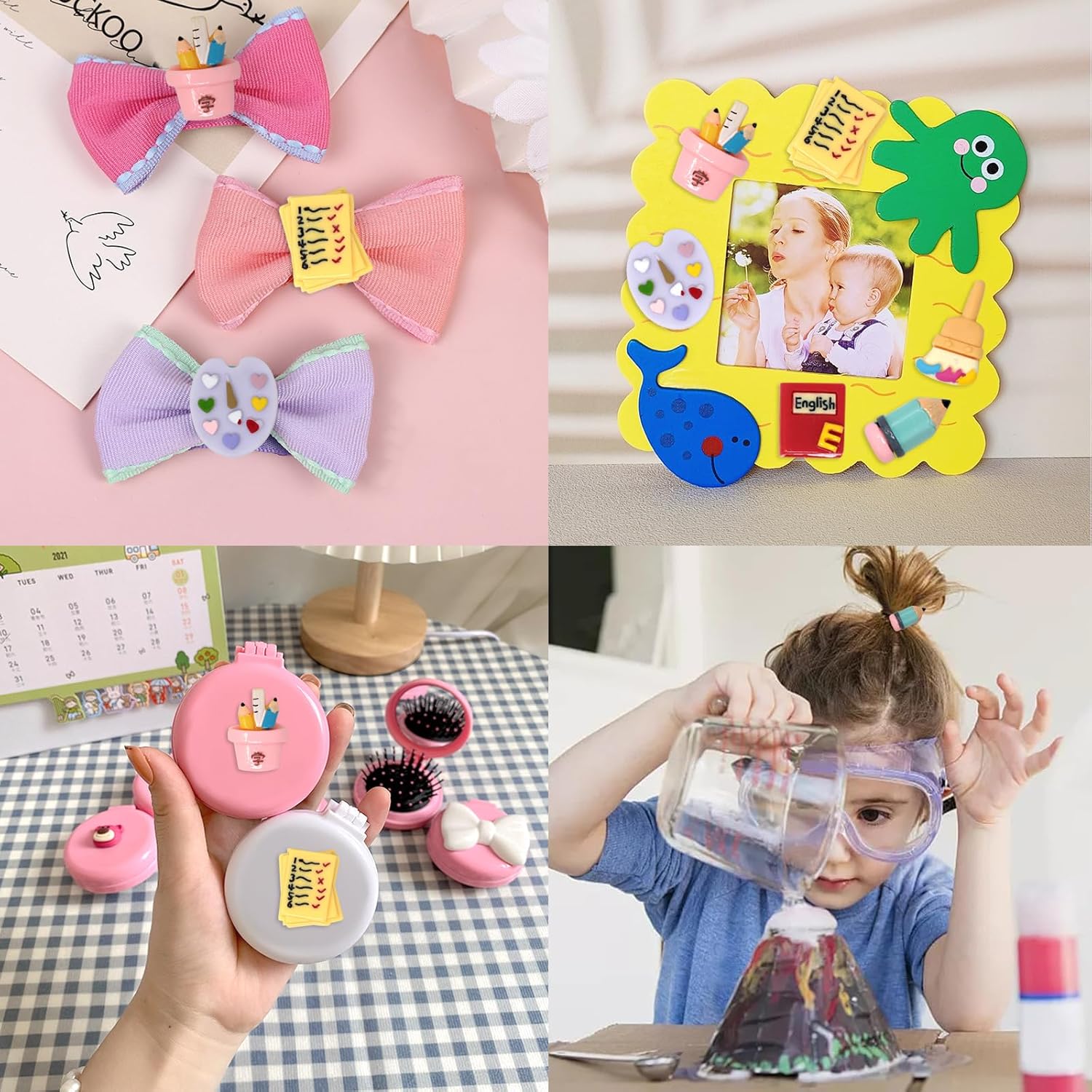 Honbay 36 dijes de resina de espalda plana para el regreso a clases, suministros escolares, adornos de resina de papelería, encantadores adornos de