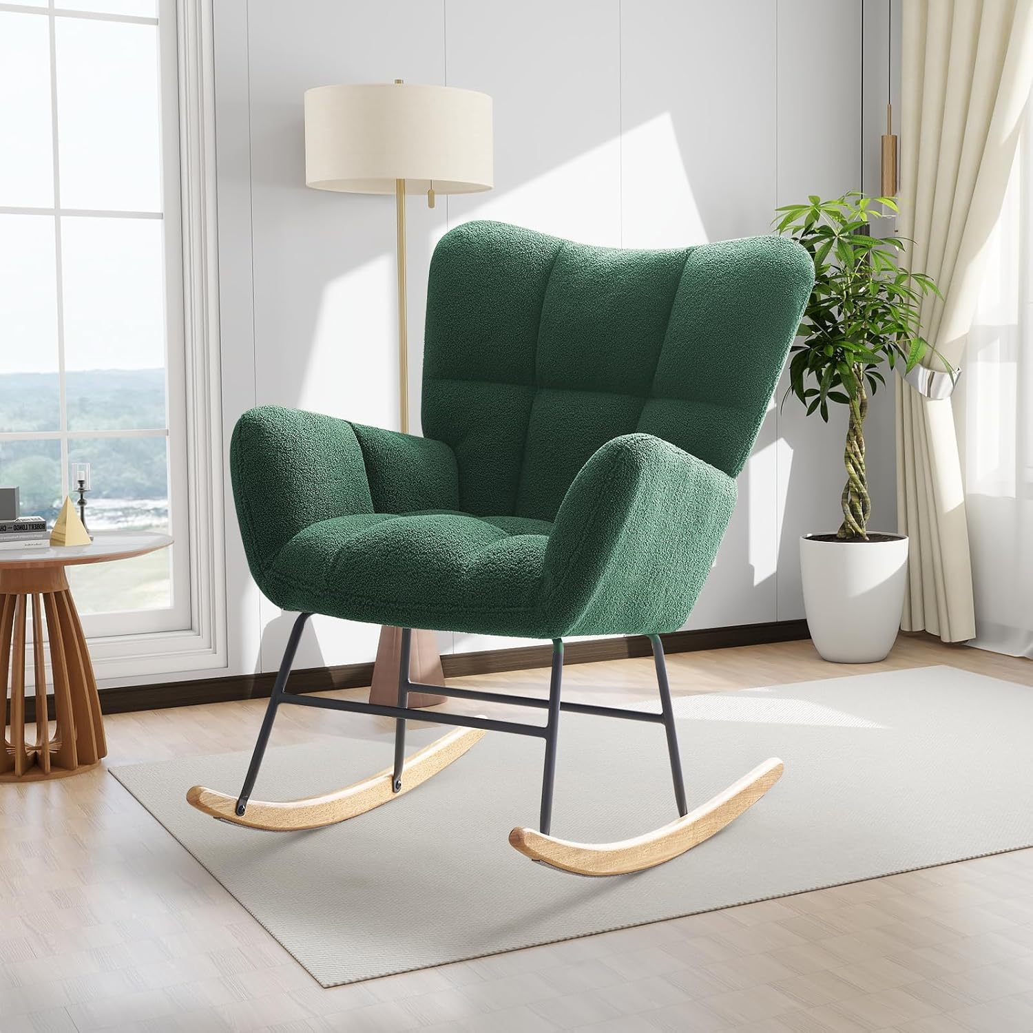 Mecedora tapizada para guardería, mecedora tapizada de peluche, asiento acolchado con respaldo alto, silla auxiliar cómoda para sala de estar,