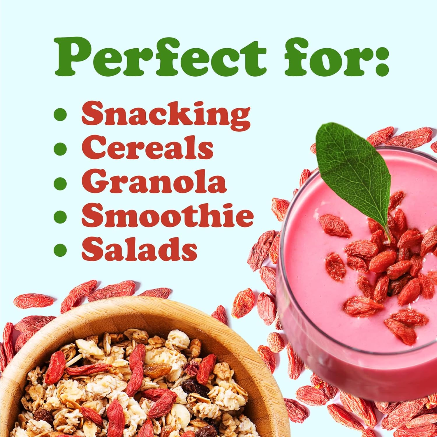 Bayas de Goji, 1.5 libras, secadas al sol, grandes y jugosas, sin azúcar, veganas, a granel. Alto en hierro, vitaminas A y C. Bocadillo de frutas.