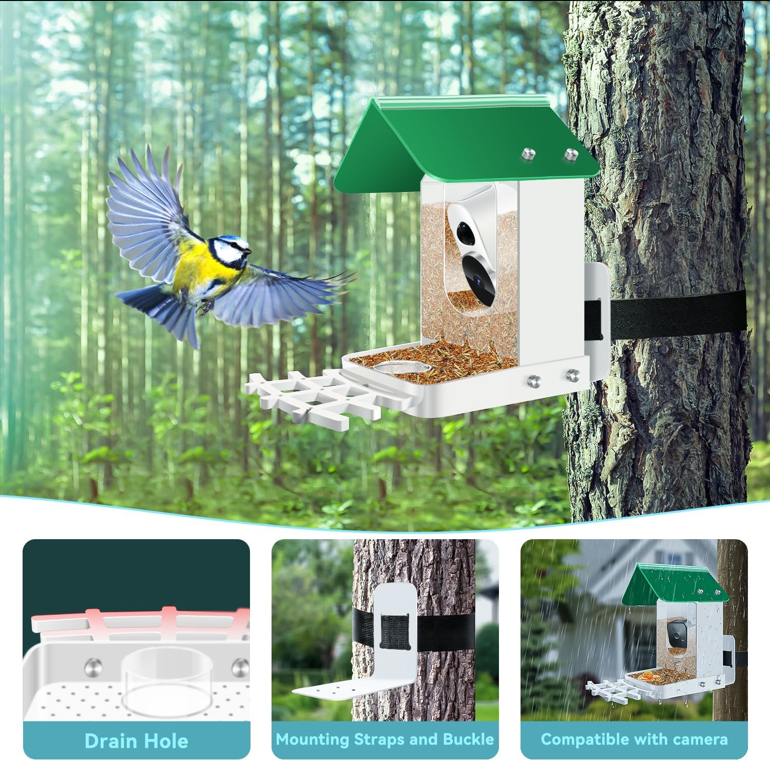 Comedero para pájaros compatible con parpadeos, Wyze y otras cámaras inteligentes para observación de aves con tu cámara de seguridad, regalo para