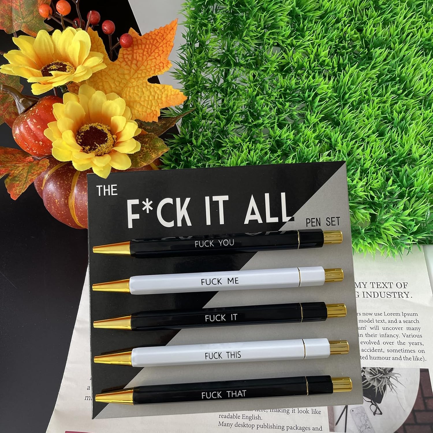Juego de 5 bolígrafos divertidos, Swear Word Daily Pen Set, bolígrafos de tinta negra de 0.039 pulgadas, bolígrafo de servicio al cliente, juego de