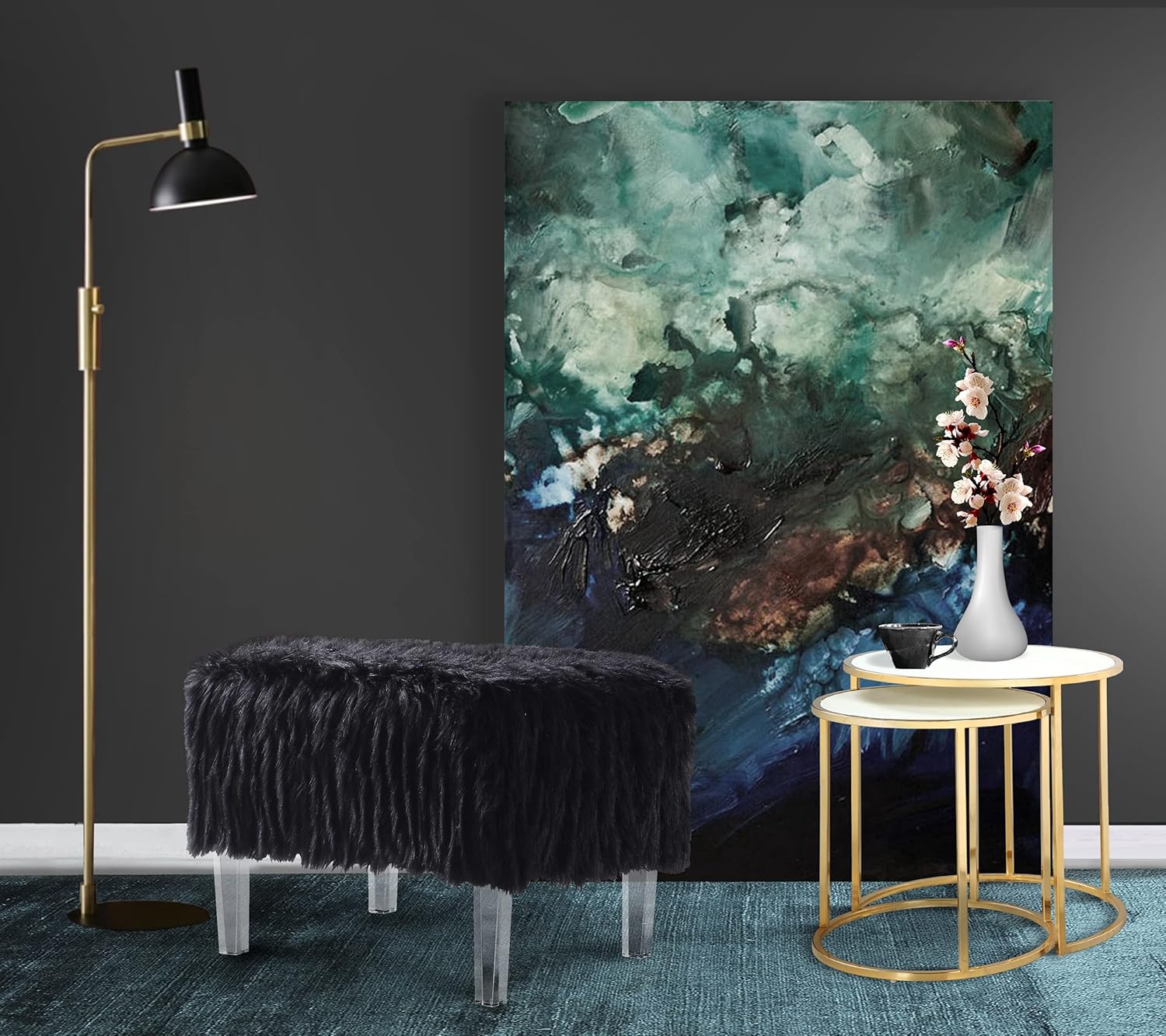 Fiorino – Otomana moderna y contemporánea de piel sintética con patas acrílicas, color negro