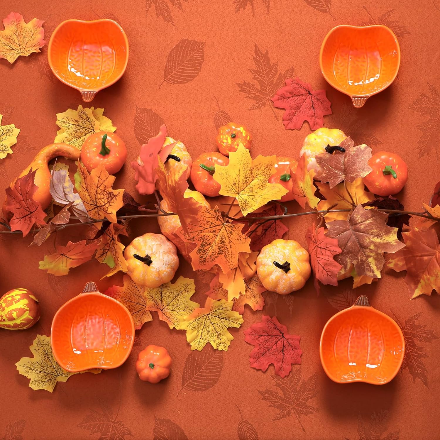 Preboun Mantel rectangular de otoño de 2 piezas, mantel de Acción de Gracias, hojas de arce, mantel rectangular de tela con hojas de otoño, color