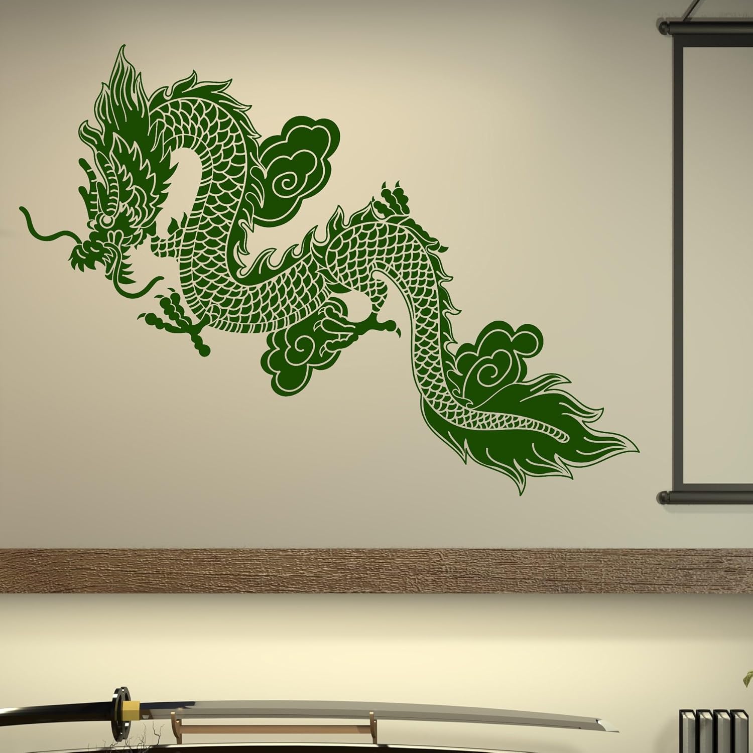 Vinilo adhesivo de pared chino dragón volador fantasía estilo asiático pegatinas gran decoración (1358ig) negro