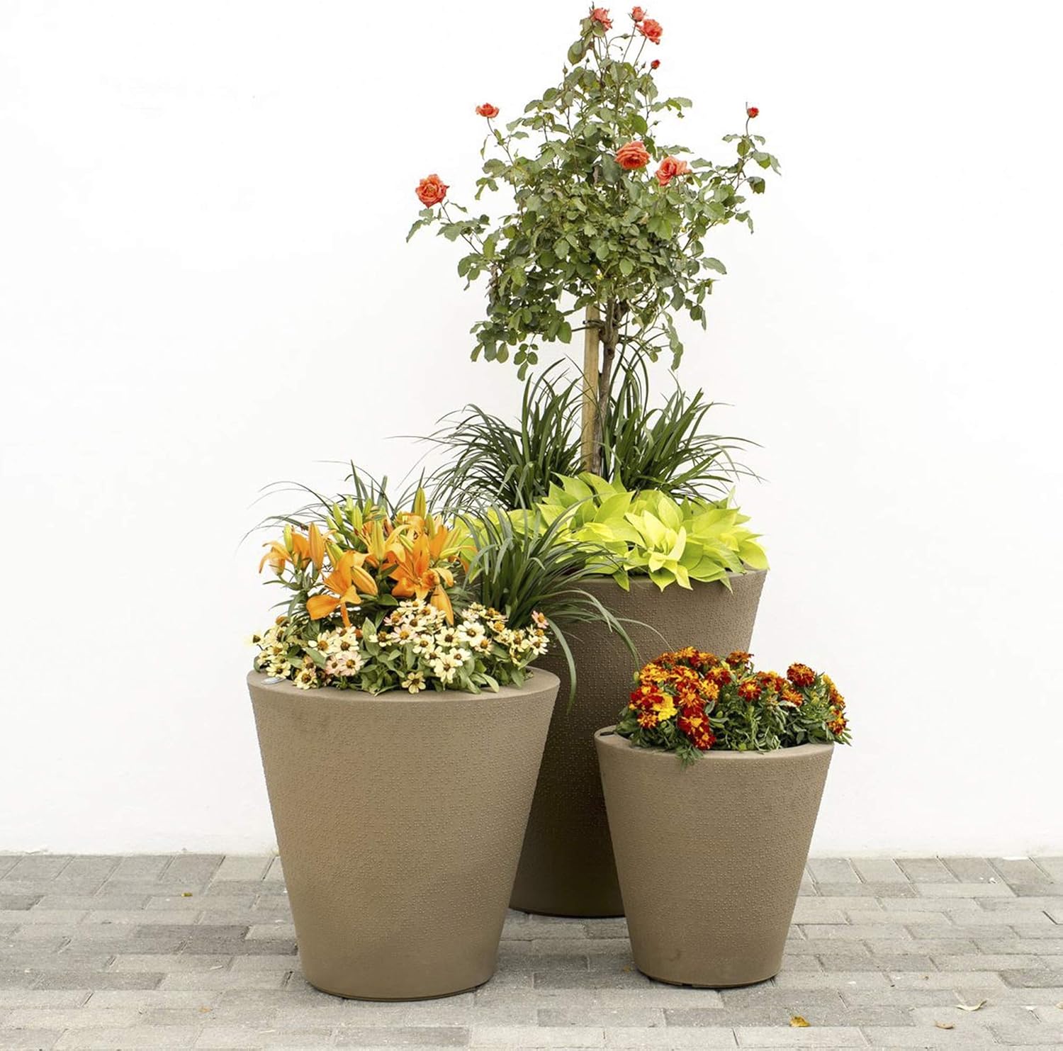 Crescent Garden Maceta de autorriego para interiores y exteriores, negro caviar, 16 pulgadas, 26″, Ceniza