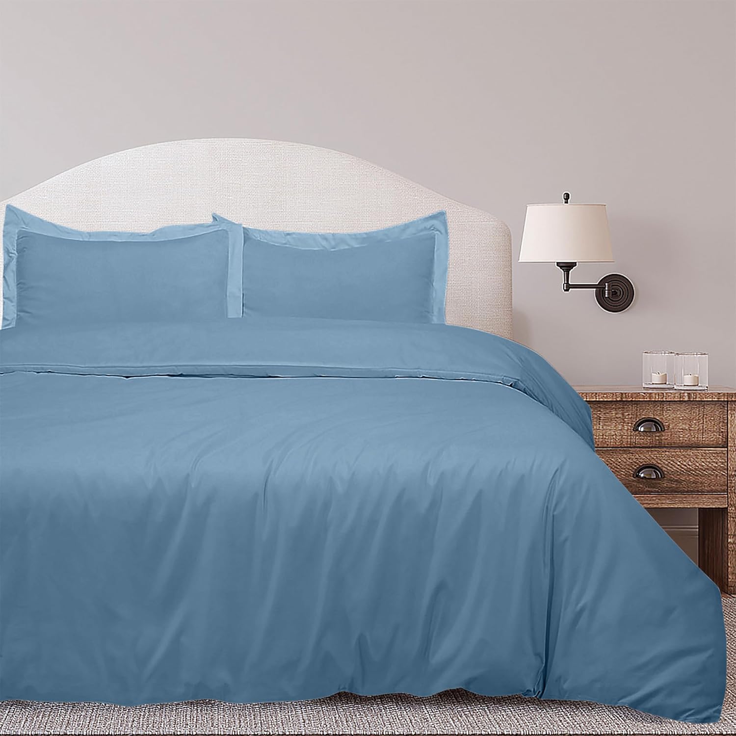 Royale Linens Juego de funda de edredón azul lago tamaño matrimonial. Juego de funda de edredón de 3 piezas de doble cepillado con cierre de