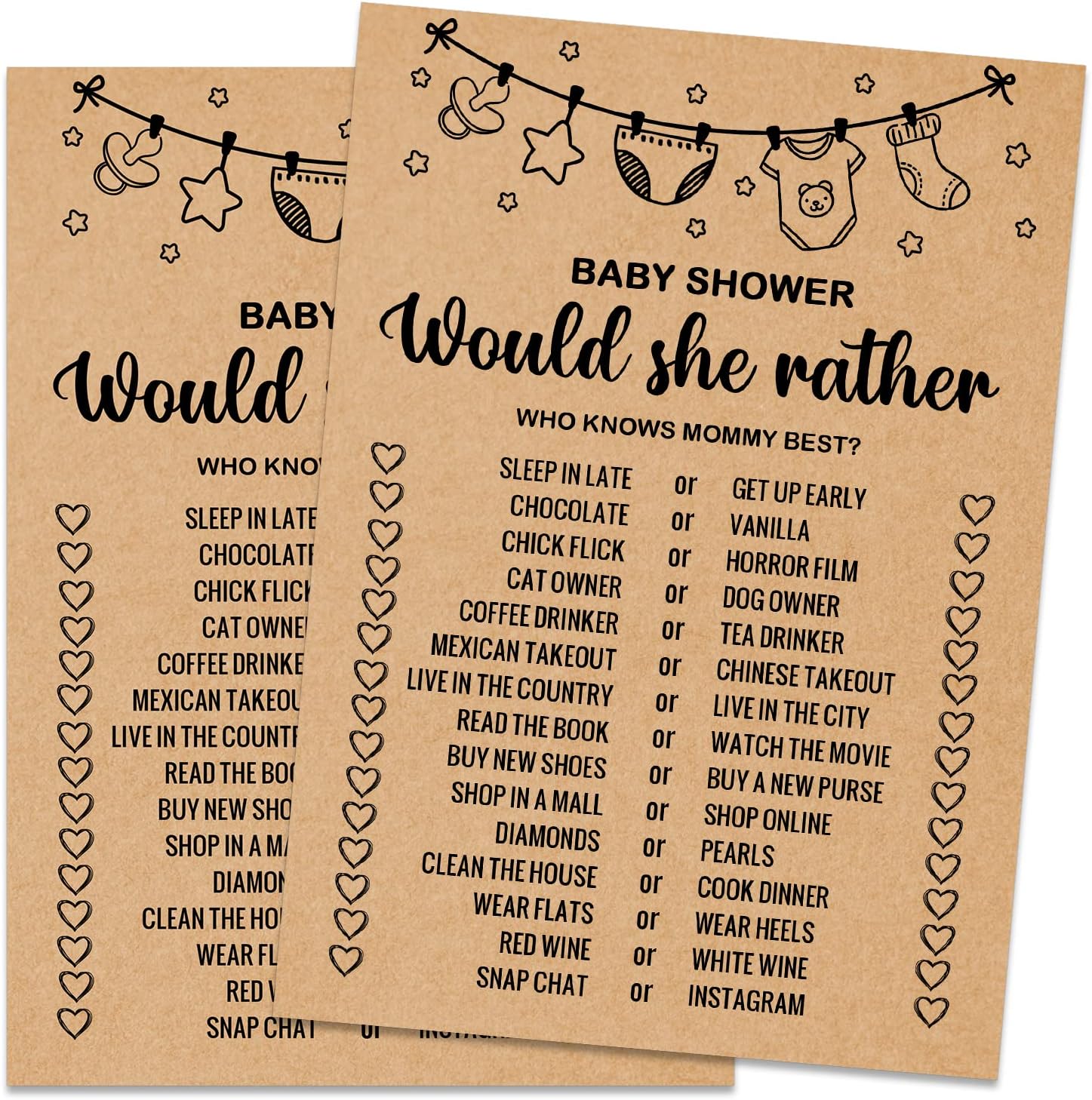 Misaidou Tarjetas de juego rústicas para despedida de soltera o despedida de soltera – 30 tarjetas de juego para baby showers