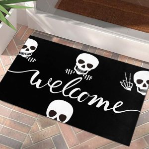 Felpudo de calavera para la entrada del hogar, tapete de bienvenida para puerta delantera, tapete de goma antideslizante divertido para interiores y Felpudo de calavera para la entrada del hogar, tapete de bienvenida para puerta delantera, tapete de goma antideslizante divertido para interiores y