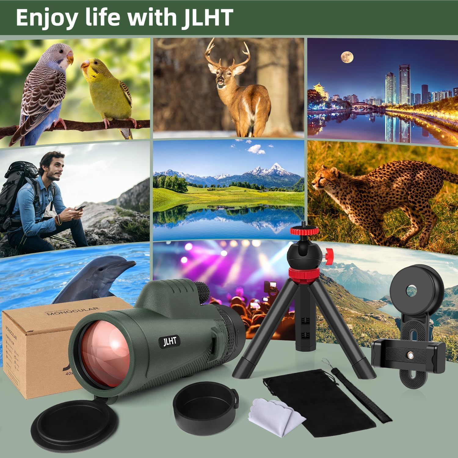 Monocular de alta potencia 40X60 con adaptador para smartphone, trípode, bolsa, prisma BAK4 y lente FMC para observación de aves, caza, senderismo,