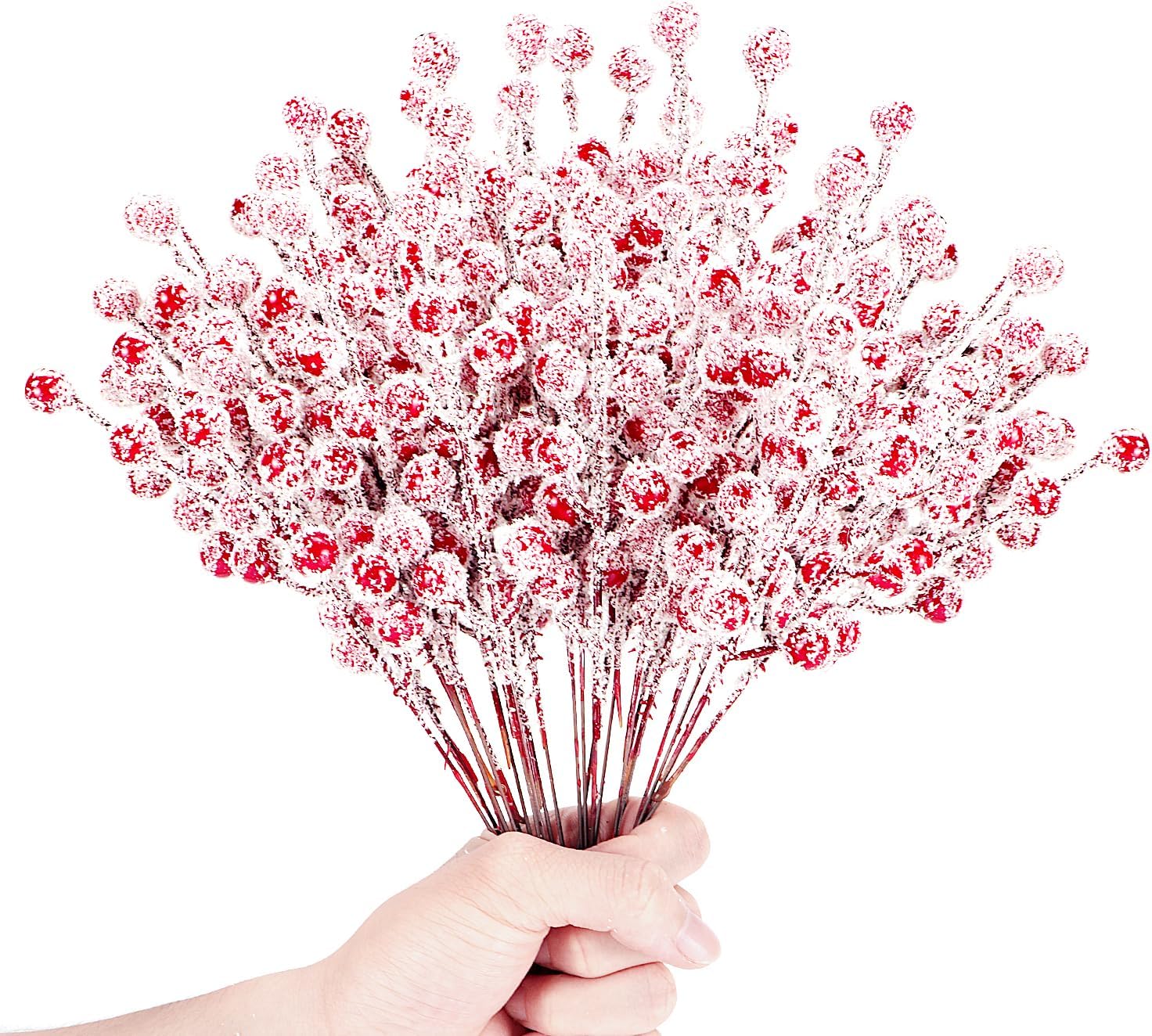 24 piezas de púas artificiales de bayas en aerosoles de nieve esmeriladas de Navidad, ramas de invierno para rellenos de árboles de Navidad,