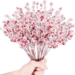 24 piezas de púas artificiales de bayas en aerosoles de nieve esmeriladas de Navidad, ramas de invierno para rellenos de árboles de Navidad, 24 piezas de púas artificiales de bayas en aerosoles de nieve esmeriladas de Navidad, ramas de invierno para rellenos de árboles de Navidad,