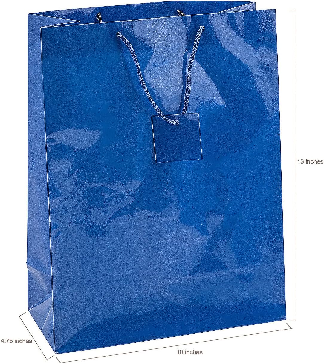 Fun Express Bolsas de regalo grandes de papel azul real de 10 x 13 pulgadas con etiqueta, 12 piezas