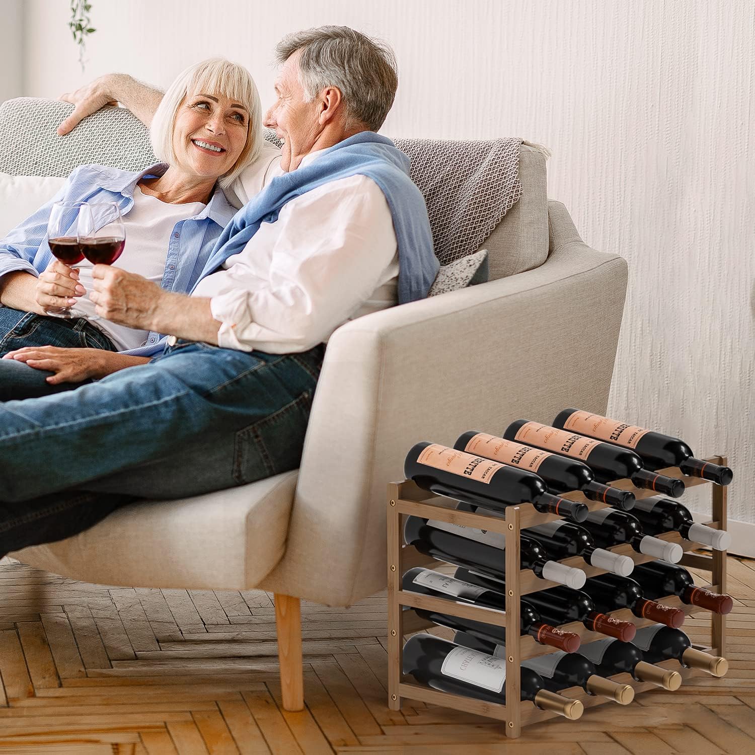 Ruichang Estante de vino resistente para encimera de vino, soporte de bambú para botellas de vino, estantes de almacenamiento de vino, soportes para