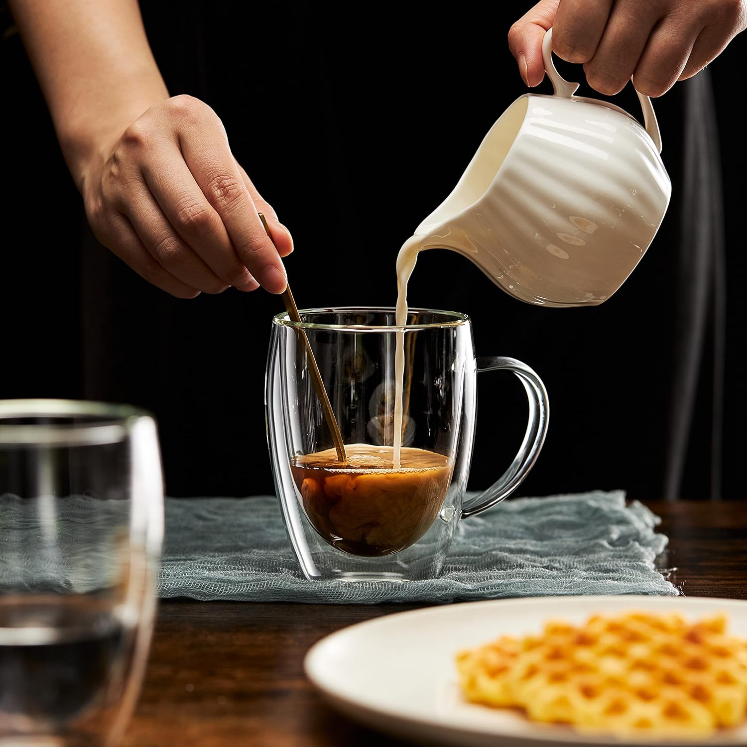 Tazas de café MEWAY, vidrio aislado de doble pared transparente con mango.