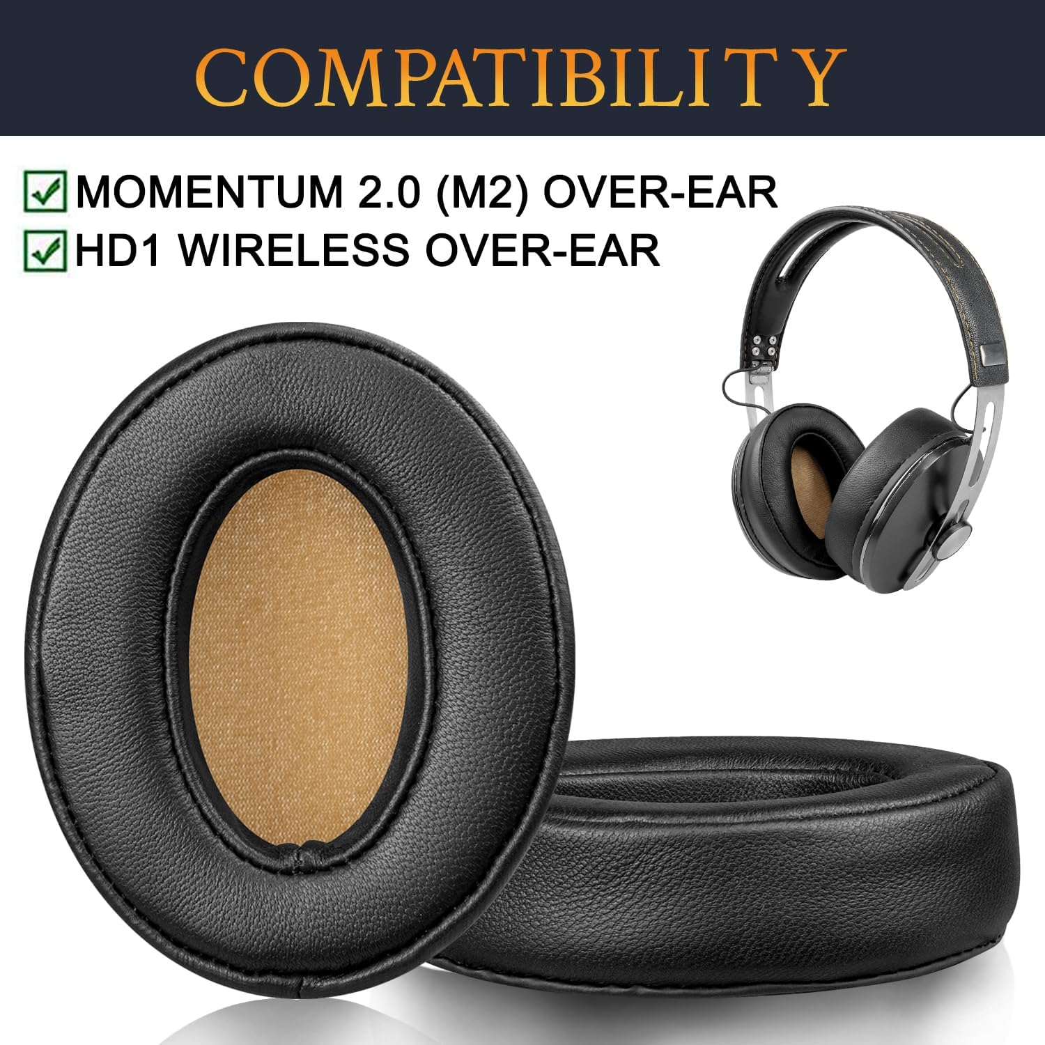 SOULWIT Almohadillas de repuesto de piel de cordero para auriculares Sennheiser Momentum 2.0 (M2)HD1 inalámbricos sobre  alrededor de los oídos,