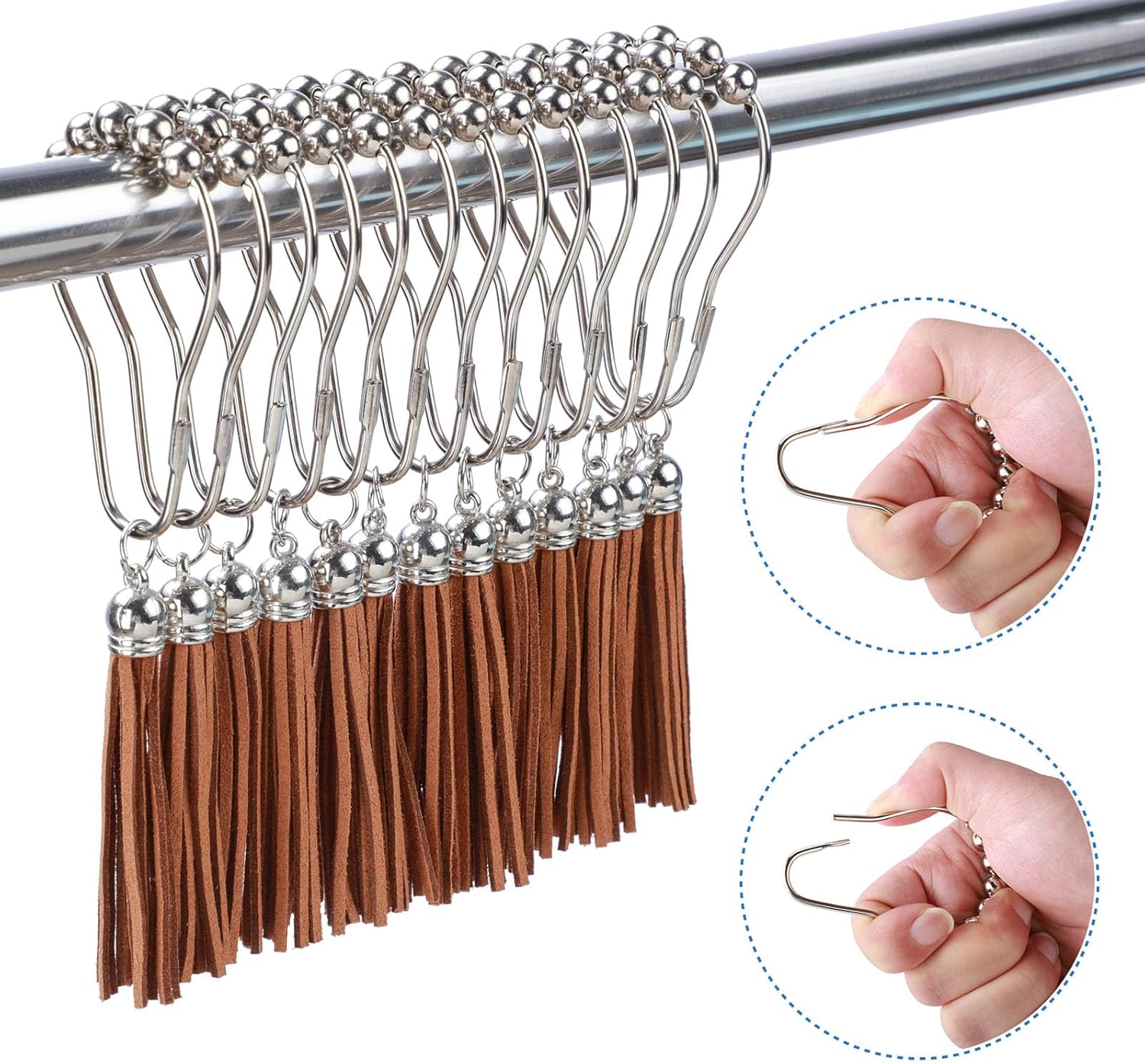 Anillos de cortina de ducha, 12 piezas de anillos de acero inoxidable, ganchos de ducha para barra de ducha de baño, juego de cortina de ducha