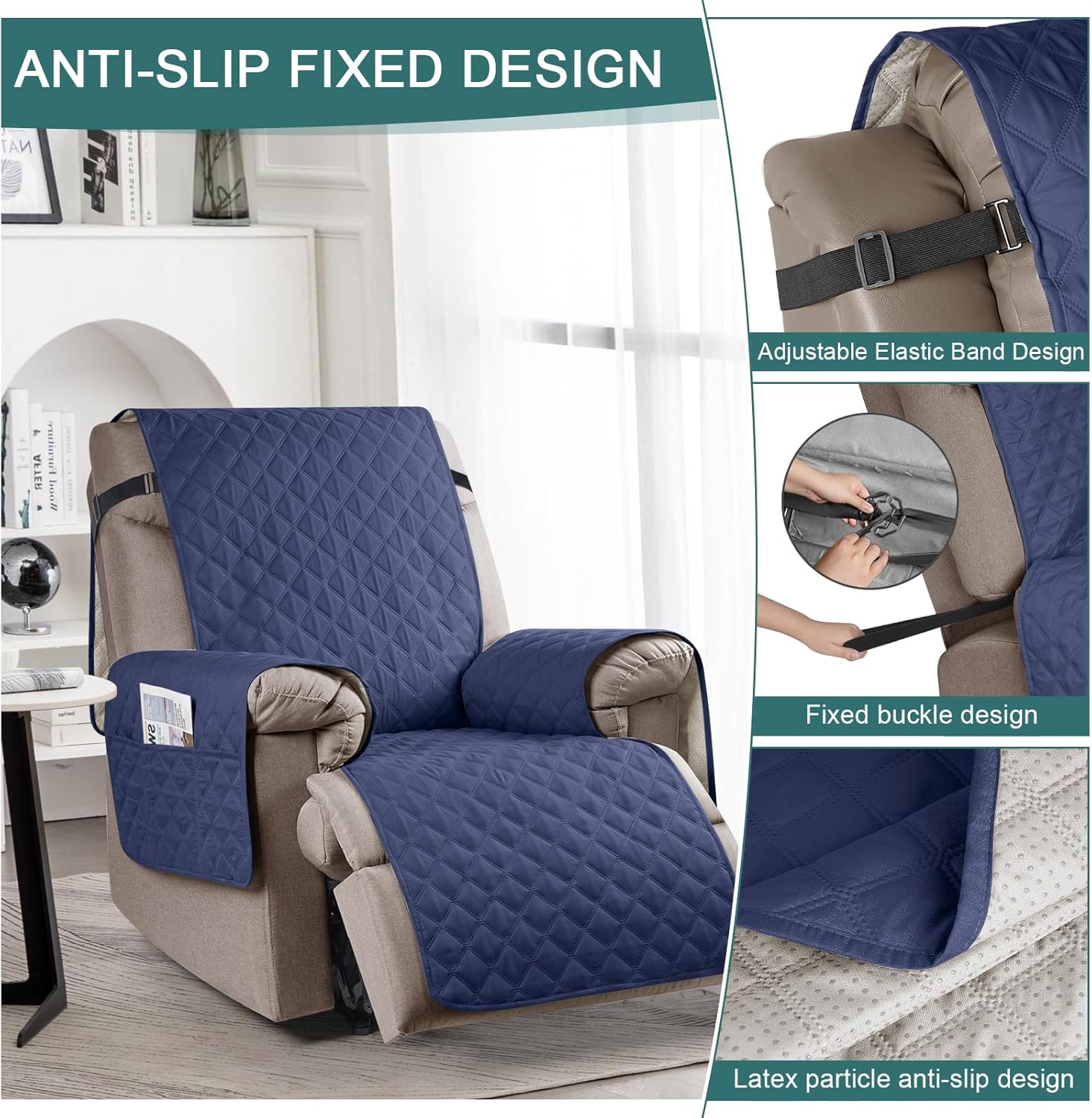 Funda para silla reclinable 100% impermeable, antideslizante, funda de asiento para silla reclinable, lavable, con correas elásticas para niños,