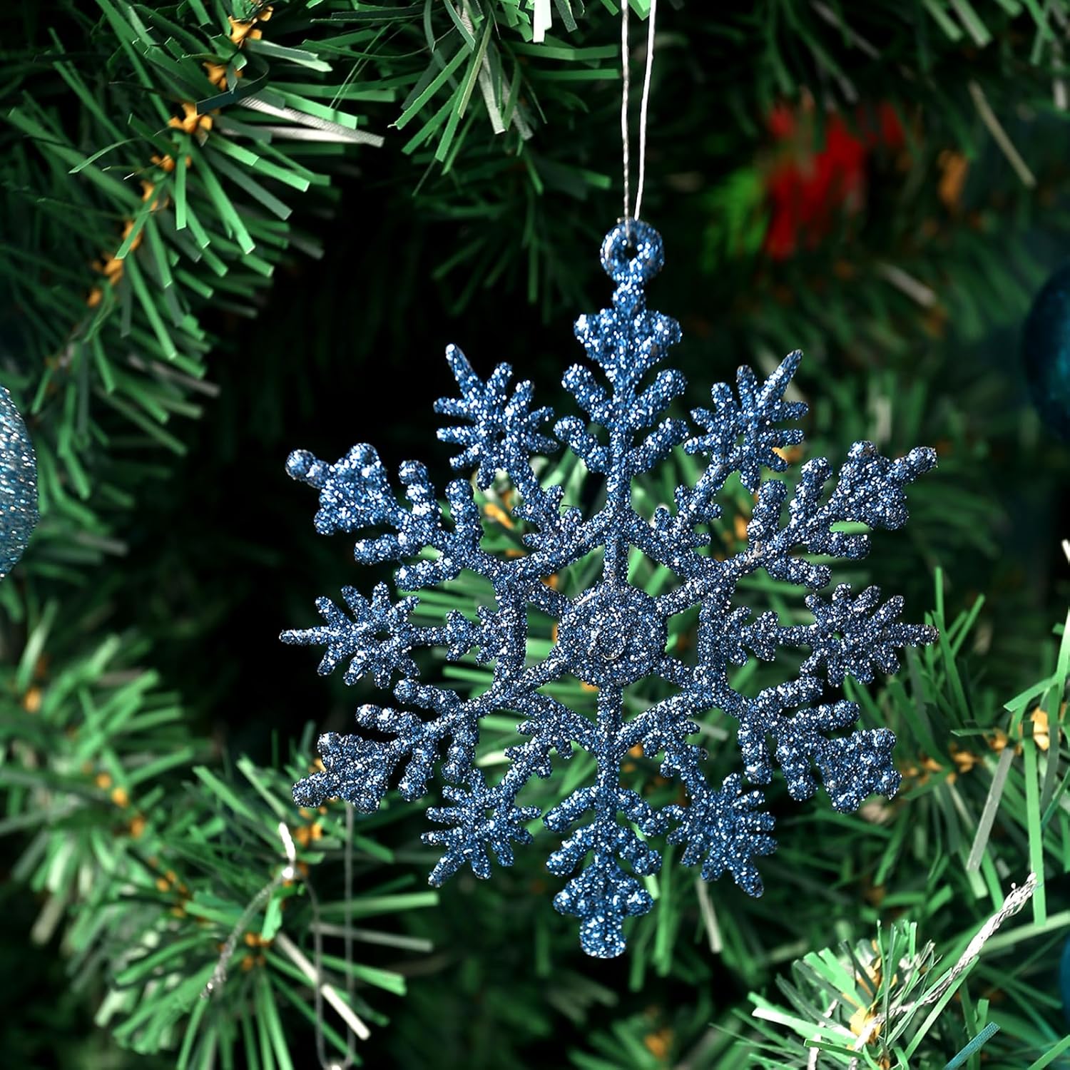 DomeStar 100 adornos de bolas de Navidad, adornos para árbol de Navidad, bolas inastillables con purpurina, copos de nieve para árbol de Navidad,