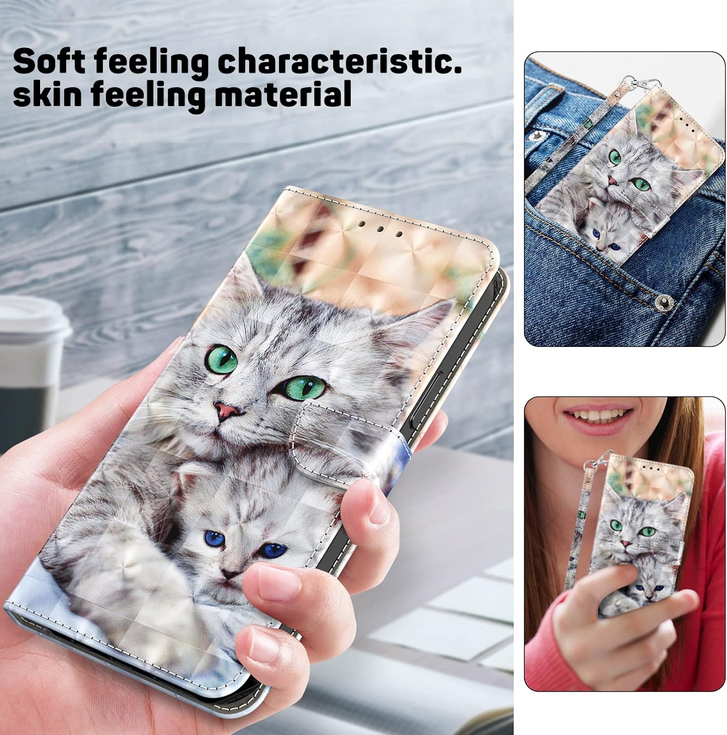 ALILANG Funda de teléfono para Samsung Galaxy A22 5G, soporte magnético con tapa de piel sintética con tarjetero protector a prueba de golpes para
