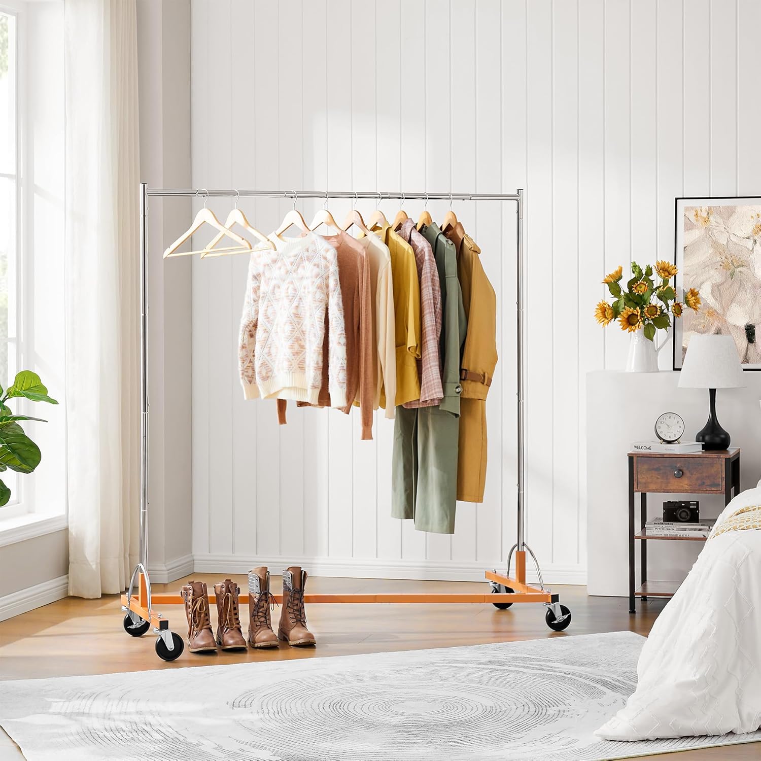 Hoctieon Z Rack, percheros rodantes con base en Z, perchero de ropa resistente, percheros para colgar ropa, perchero portátil para ropa, perchero de