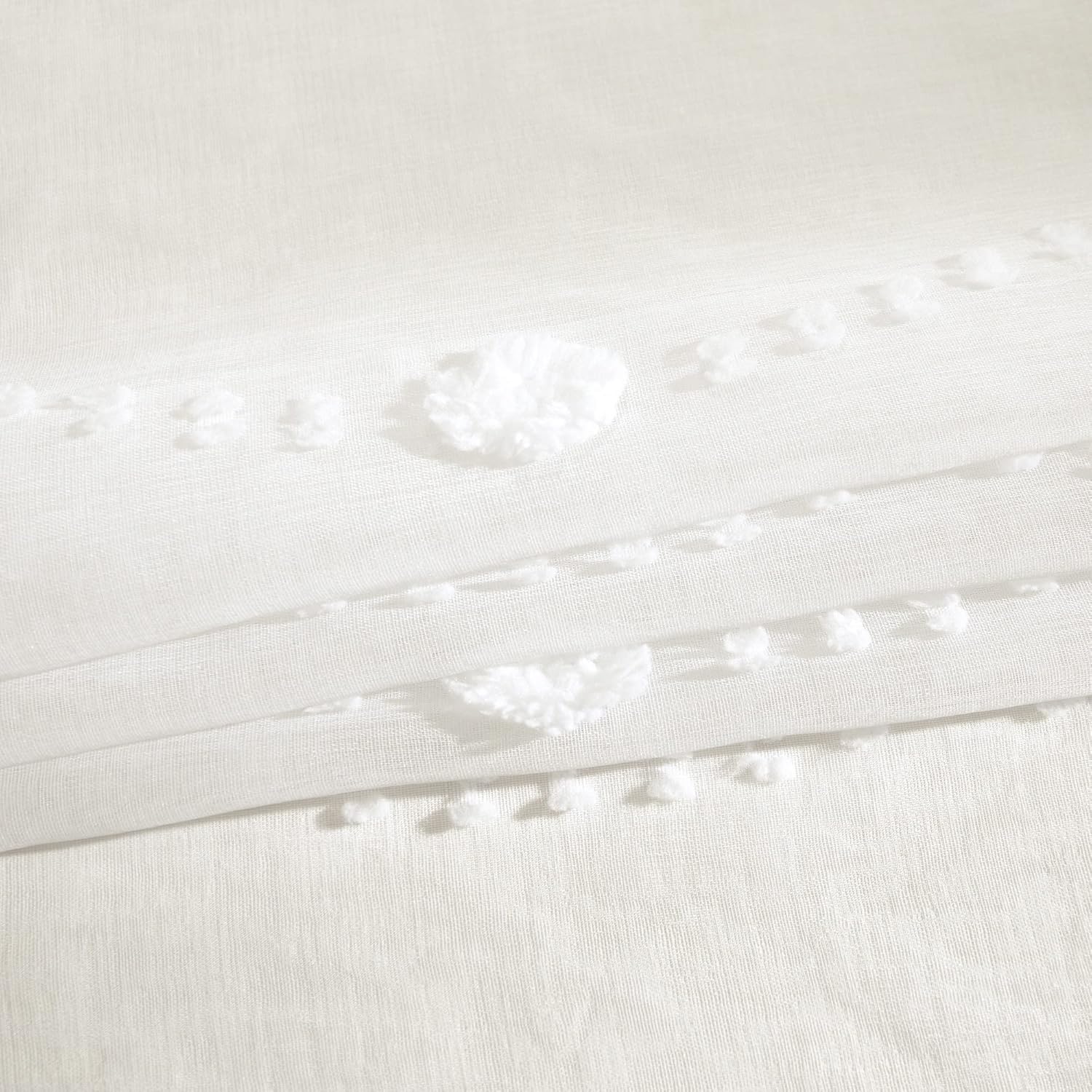KOUFALL Juego de 2 paneles de 108 pulgadas de largo, con diseño de pompones, cortinas transparentes para ventana de sala de estar y dormitorio,
