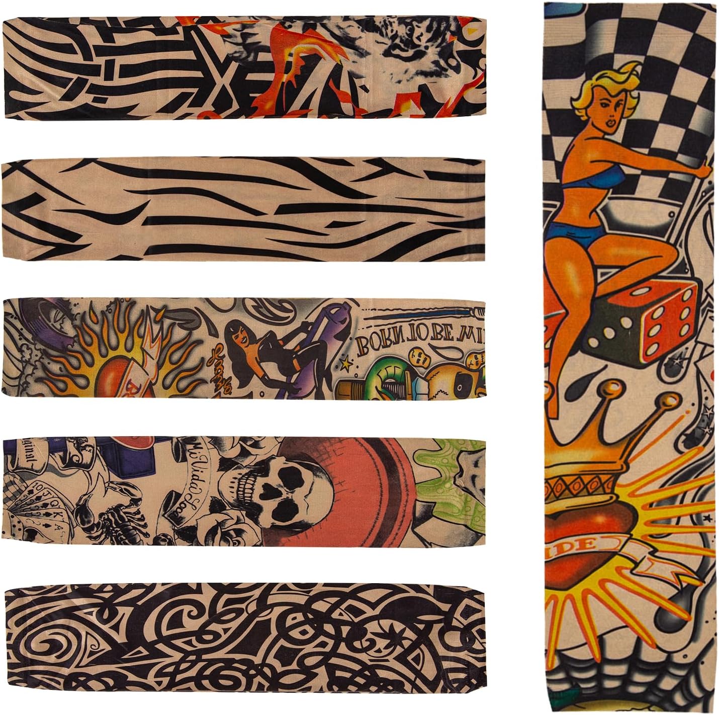 MKYSZLT Mangas de tatuaje para hombres y mujeres, juego de 6 piezas de mangas temporales de tatuaje, fundas de brazo de tatuaje falso, mangas de