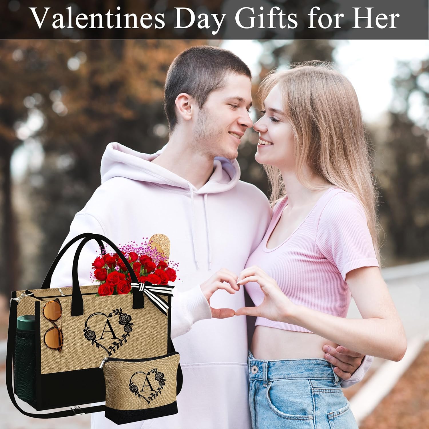 YOOLIFE Bolsa de yute para la playa con cremallera, artículos esenciales de viaje para mujeres, amigas, mujeres, cumpleaños, damas de honor, regalos